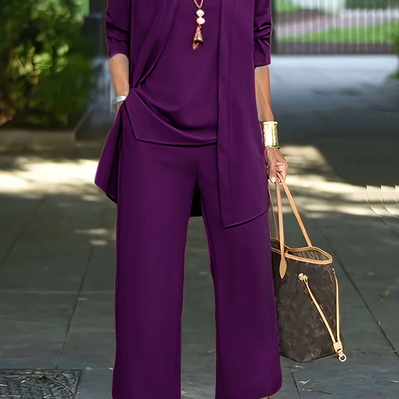Casual Three-piece Solid Set, Long Sleeve Cardigan & Top & Long Pants Outfits