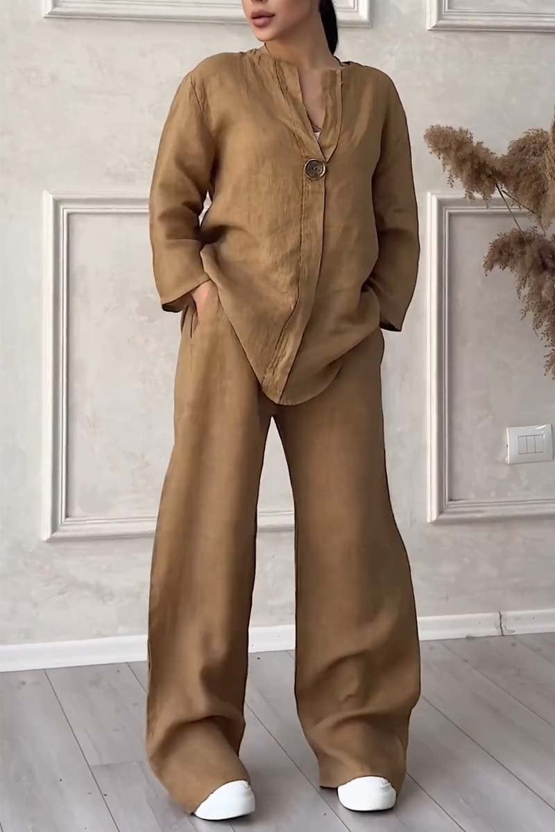 2025 🎁 Hot Sale 49% OFF 🔥Casual button decorated cotton and linen two-piece set