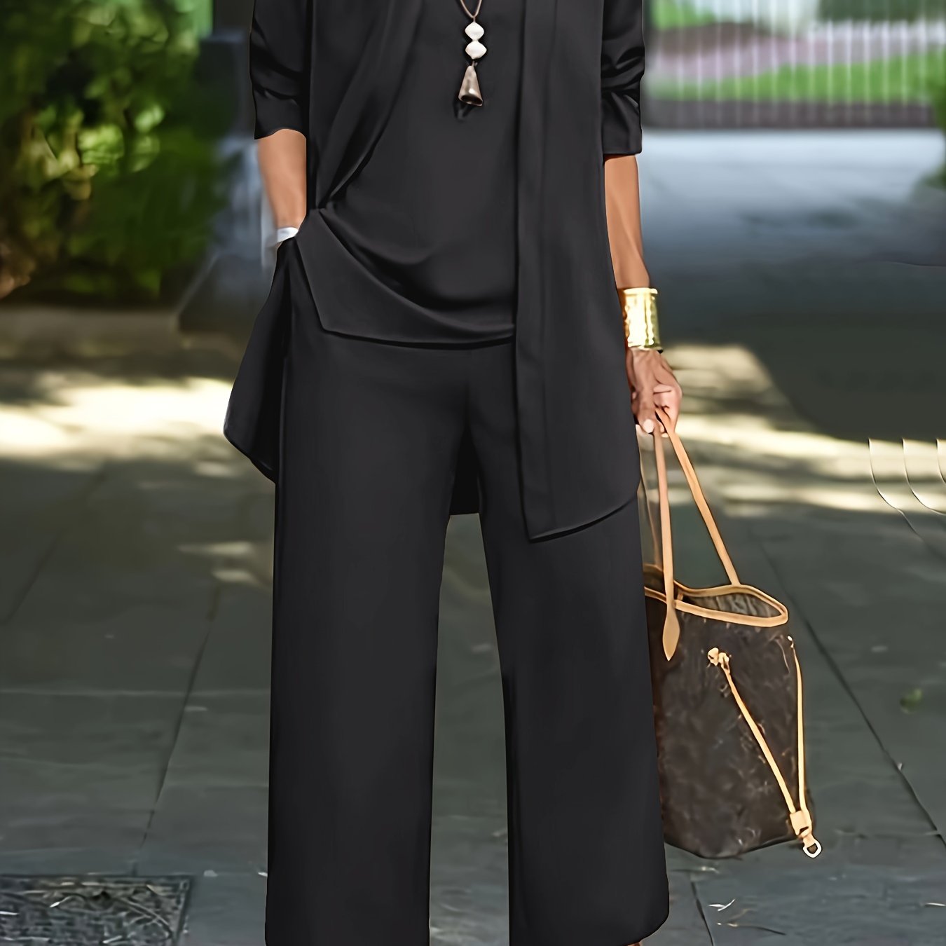 Casual Three-piece Solid Set, Long Sleeve Cardigan & Top & Long Pants Outfits