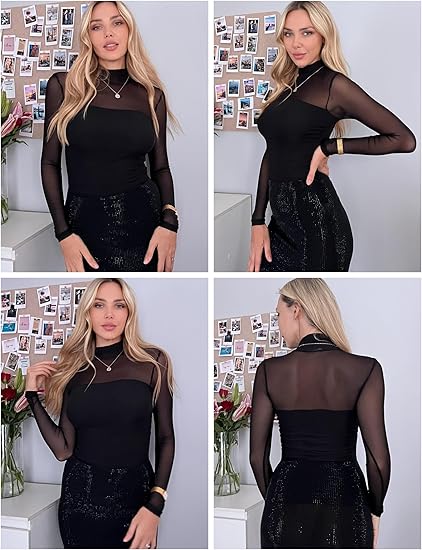 💃Last Day Sales -50% OFF🎉Women's Sparkle Mesh Sheer Long Sleeve Ruched Top