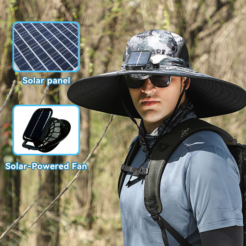 Wide Brim Sun Hat with Solar Fans – Outdoor Work. Fishing & Gardening Hat