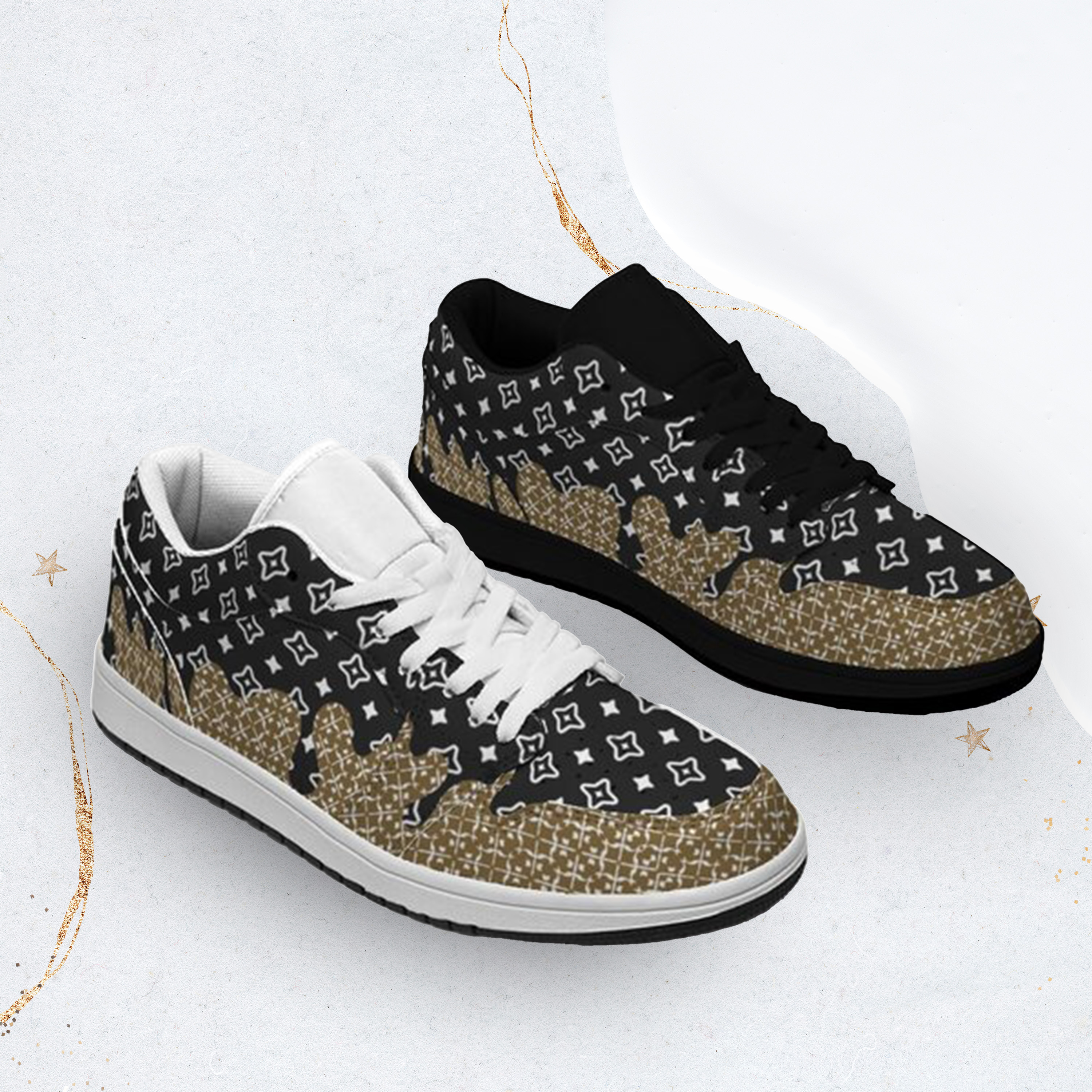 Jordan 1-25-yy-Quiet Luxe-4, Jordan 1 Retro Low Sneakers, Personalized Light Luxury Vintage Sneakers, Breathable Running Shoes, Printed Luxury-inspired Design, Anti-Slip Athletic Shoes, Lightweight Walking Sneakers