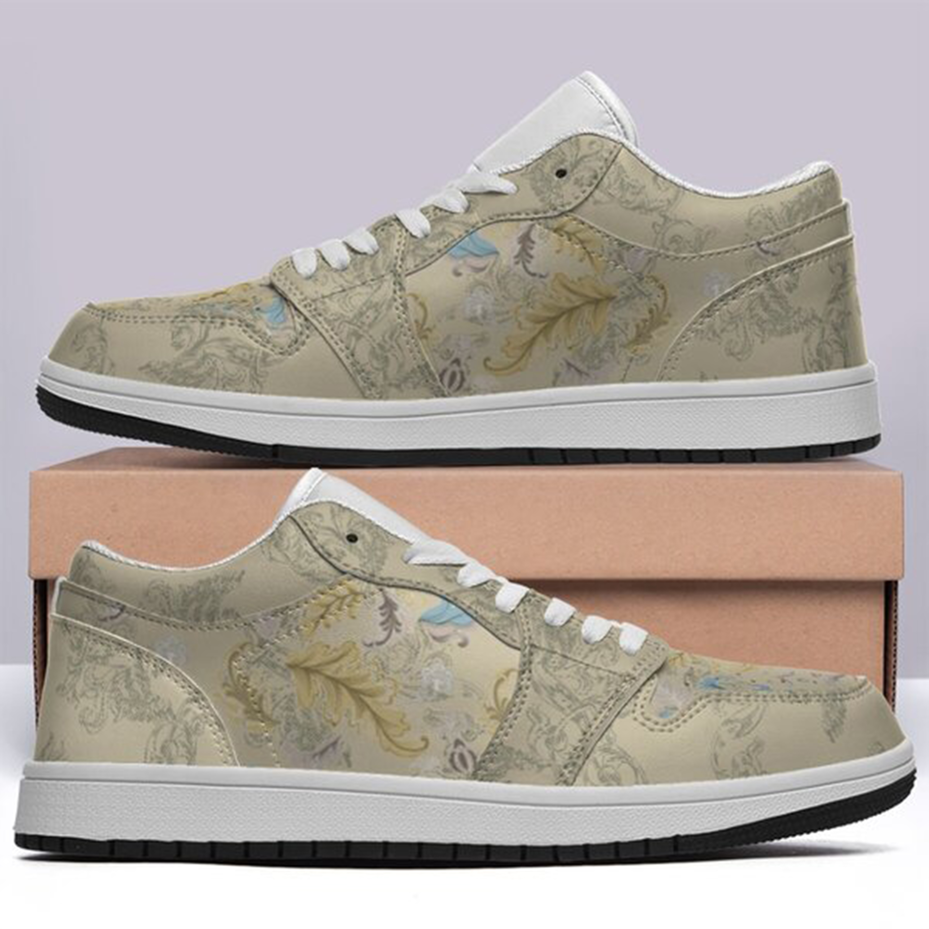 Jordan 1-25-cy-Quiet Luxe-6, Jordan 1 Retro Low Sneakers, Personalized Light Luxury Vintage Sneakers, Breathable Running Shoes, Printed Luxury-inspired Design, Anti-Slip Athletic Shoes, Lightweight Walking Sneakers