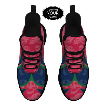 Max Sowl-25-cy-Fresno-18-5, Personalized Fresno State Bulldogs Custom Max Sowl Shoes, Personalized Skull Sport Footwear, Custom Color-Blocked Running Shoes