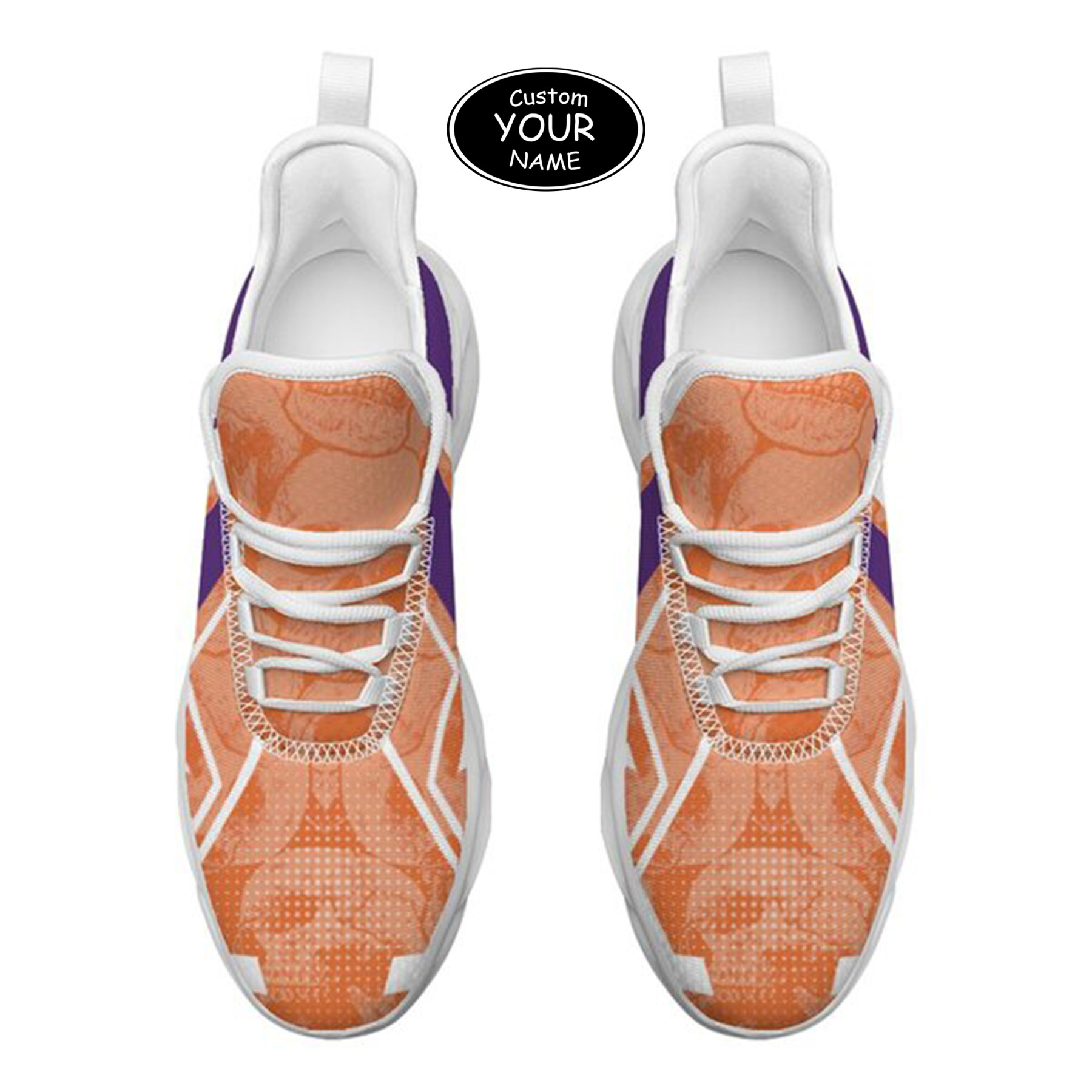 Max Sowl-25-yy-Clemson-1-5, Personalized Clemson Tigers Custom Max Sowl Shoes, Personalized Skull Sport Footwear, Custom Color-Blocked Running Shoes