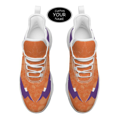 Max Sowl-25-cy-Clemson-1-6, Personalized Clemson Tigers Custom Max Sowl Shoes, Personalized Skull Sport Footwear, Custom Color-Blocked Running Shoes