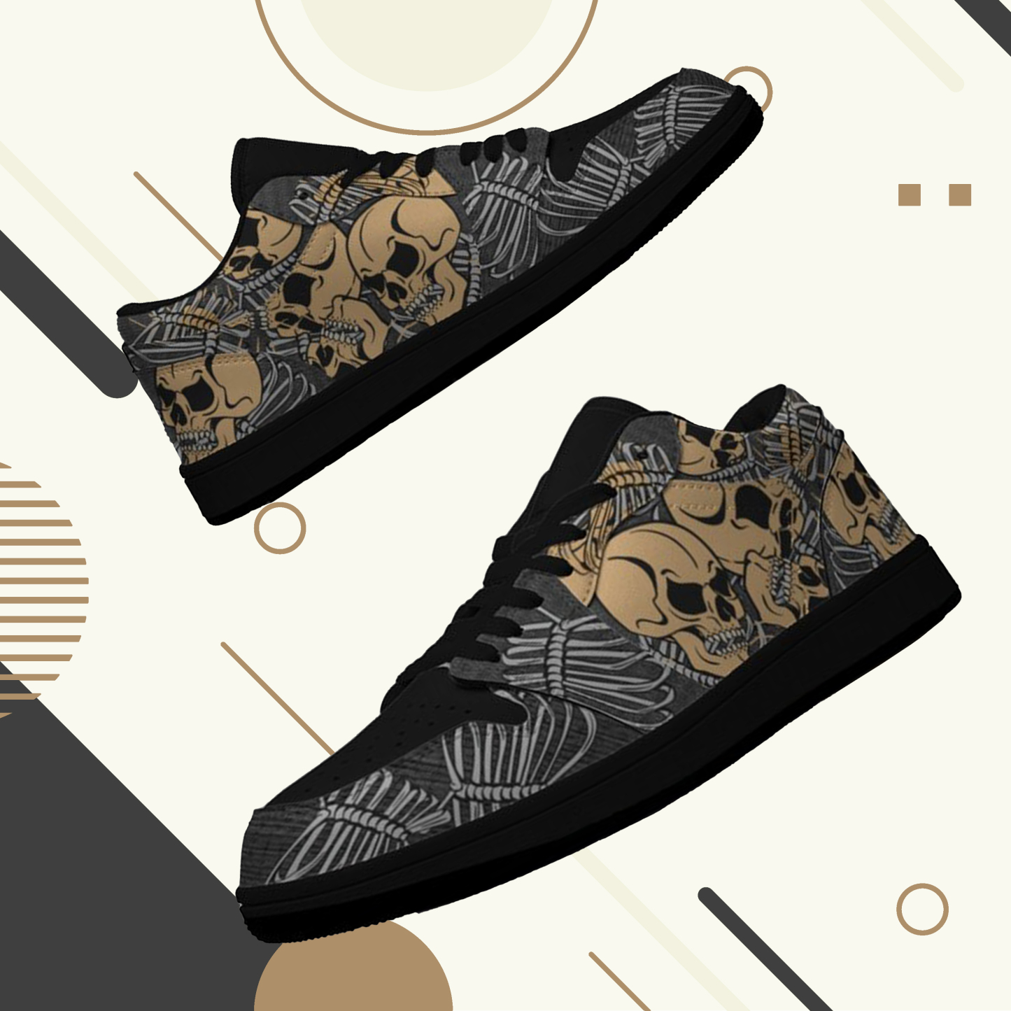 Jordan 1 Retro Low Sneakers, Personalized Gothic Shoes, Skull Design, Unisex Non Slip Walking Sneakers, Lightweight Breathable Running Shoes, Casual Sports Shoes, Unique Holidays Gifts