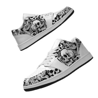 Jordan 1 Low-25-cy-skull-9, Jordan 1 Retro Low Sneakers, Personalized Gothic Shoes, Skull Design, Unisex Non Slip Walking Sneakers, Lightweight Breathable Running Shoes, Casual Sports Shoes, Unique Holidays Gifts