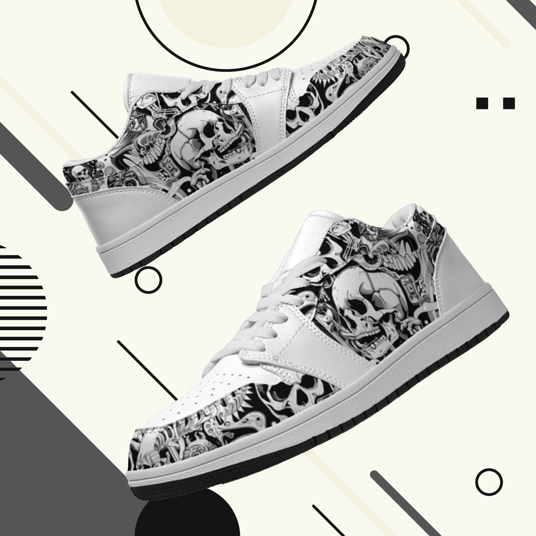 Jordan 1 Retro Low Sneakers, Personalized Gothic Shoes, Skull Design, Unisex Non Slip Walking Sneakers, Lightweight Breathable Running Shoes, Casual Sports Shoes, Unique Holidays Gifts