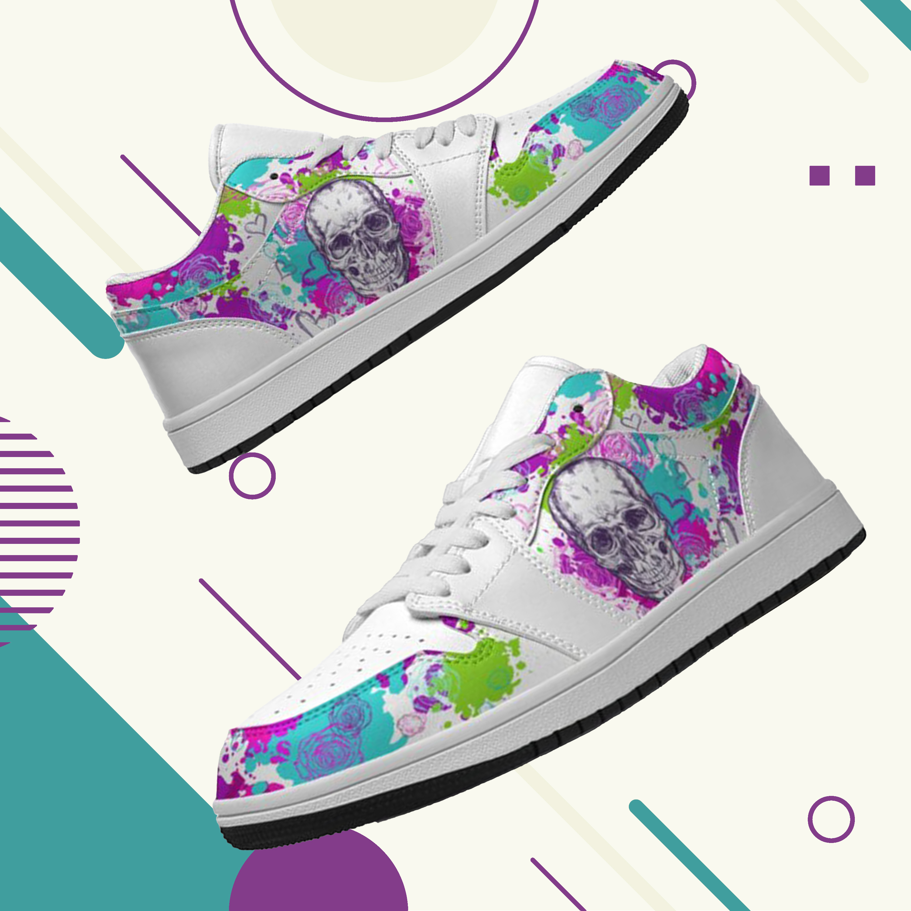 Jordan 1 Retro Low Sneakers, Personalized Gothic Shoes, Skull Design, Unisex Non Slip Walking Sneakers, Lightweight Breathable Running Shoes, Casual Sports Shoes, Unique Holidays Gifts