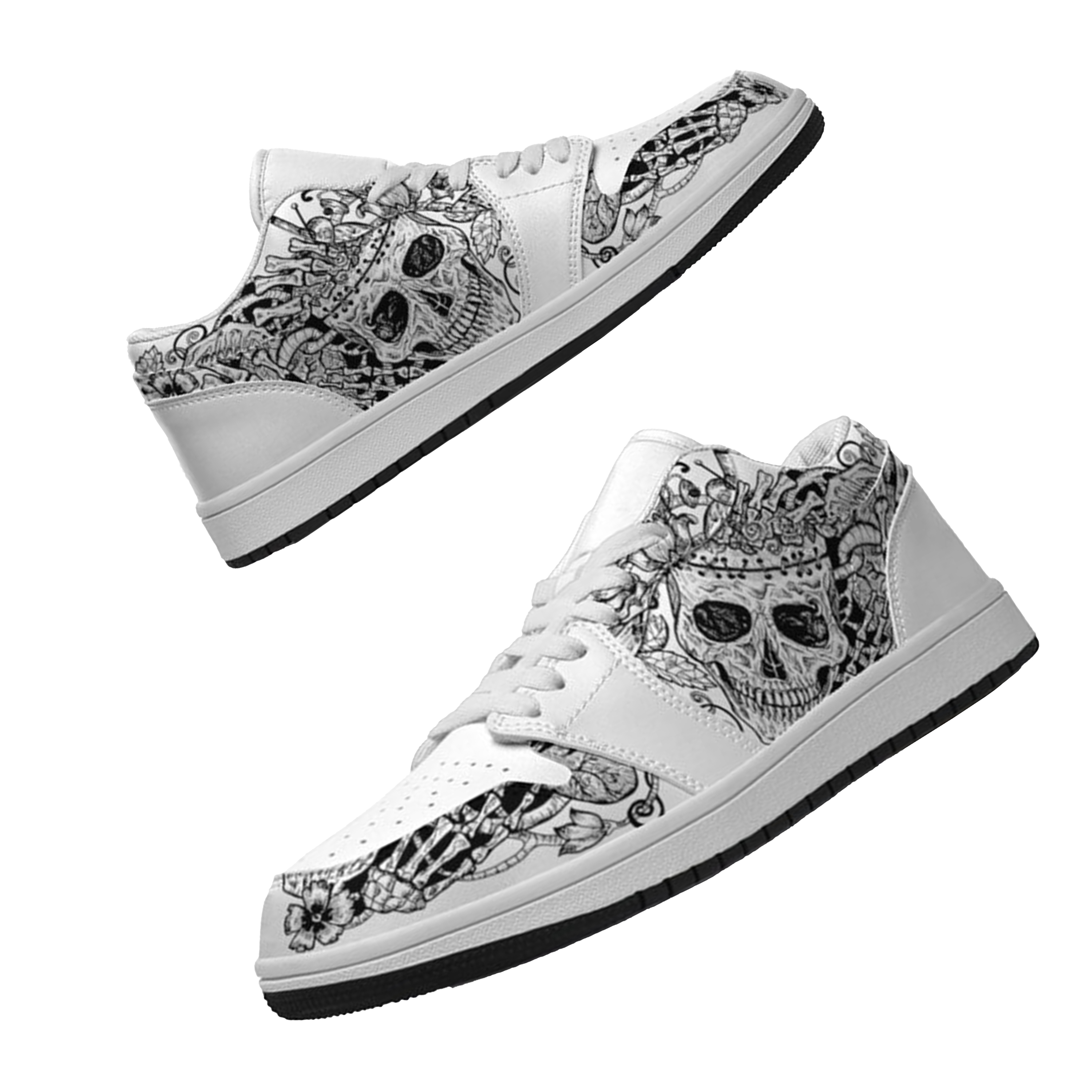 Jordan 1 Low-25-cy-skull-20, Jordan 1 Retro Low Sneakers, Personalized Gothic Shoes, Skull Design, Unisex Non Slip Walking Sneakers, Lightweight Breathable Running Shoes, Casual Sports Shoes, Unique Holidays Gifts