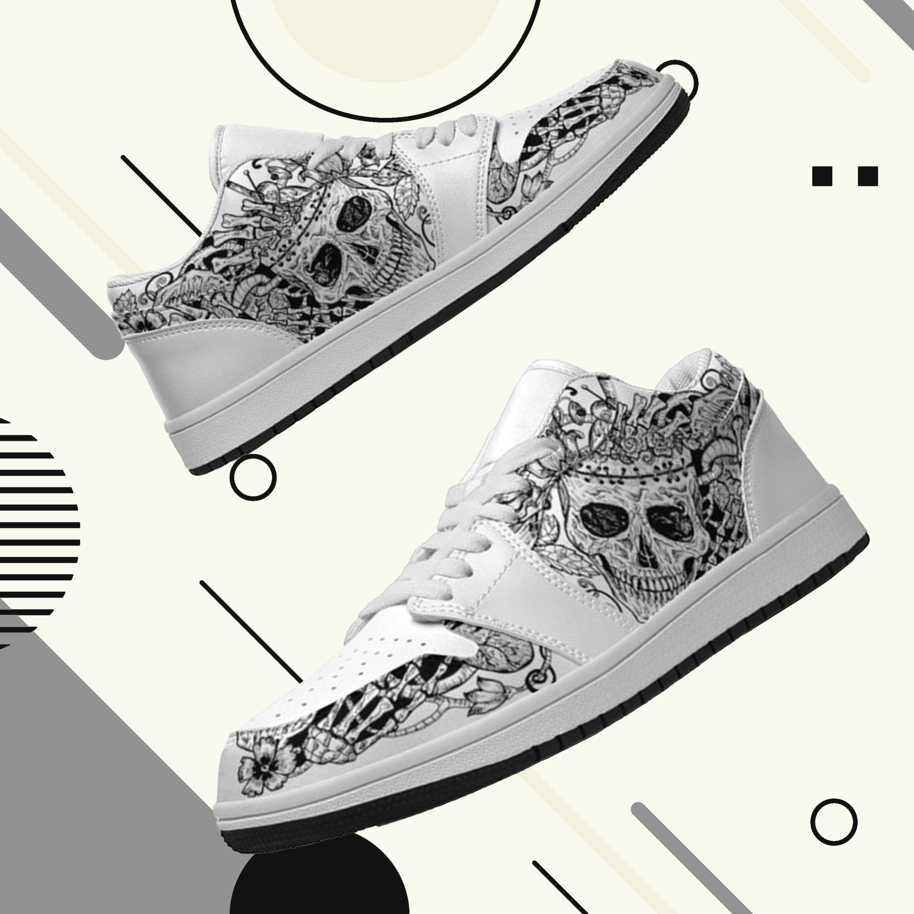Jordan 1 Retro Low Sneakers, Personalized Gothic Shoes, Skull Design, Unisex Non Slip Walking Sneakers, Lightweight Breathable Running Shoes, Casual Sports Shoes, Unique Holidays Gifts