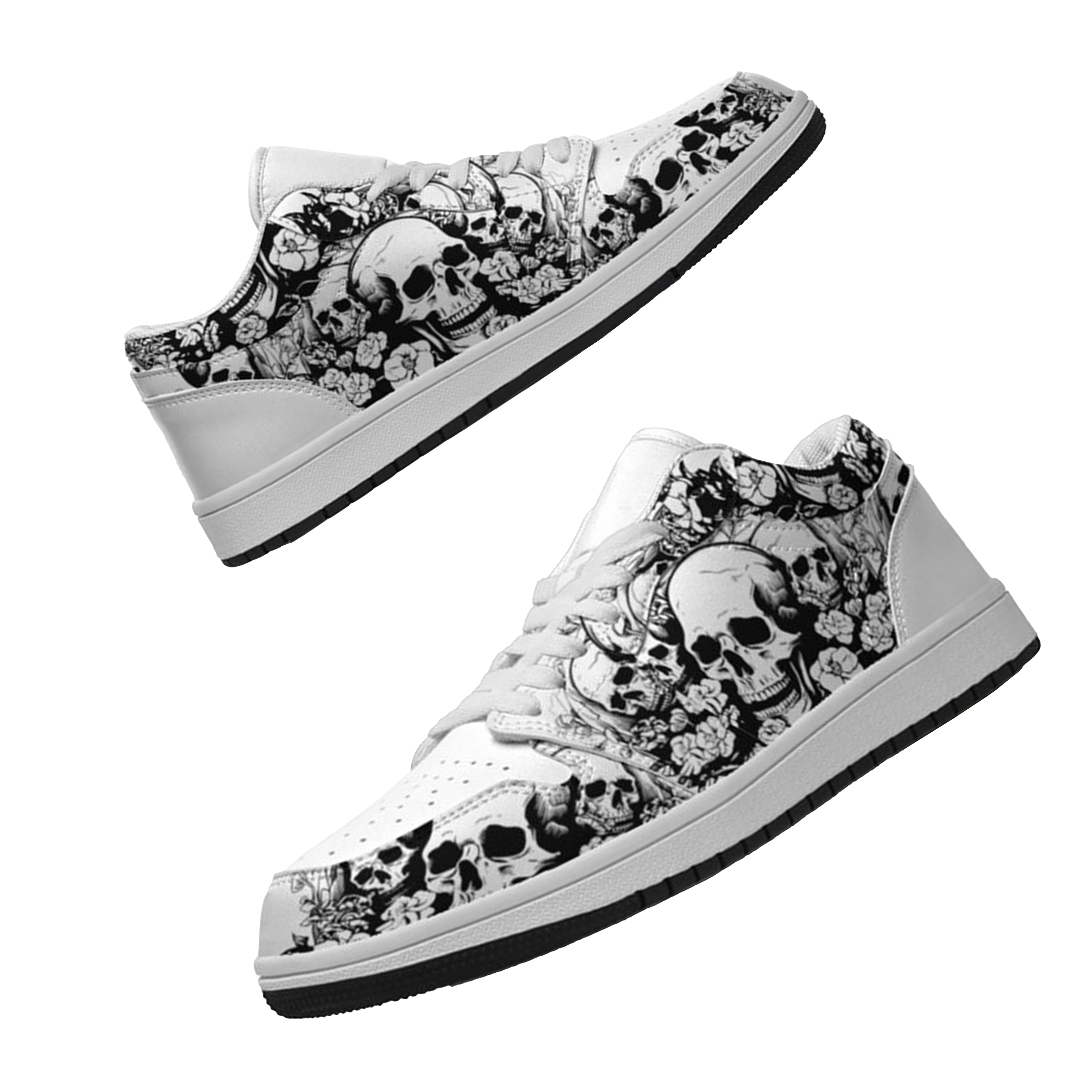 Jordan 1 Low-25-cy-skull-21, Jordan 1 Retro Low Sneakers, Personalized Gothic Shoes, Skull Design, Unisex Non Slip Walking Sneakers, Lightweight Breathable Running Shoes, Casual Sports Shoes, Unique Holidays Gifts