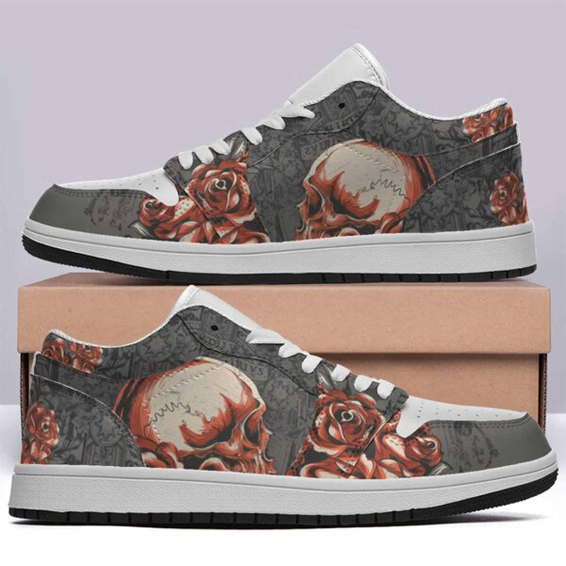 Jordan 1 Low-25-yy-skull-2, Jordan 1 Retro Low Sneakers, Personalized Gothic Shoes, Skull Design, Unisex Non Slip Walking Sneakers, Lightweight Breathable Running Shoes, Casual Sports Shoes, Unique Holidays Gifts