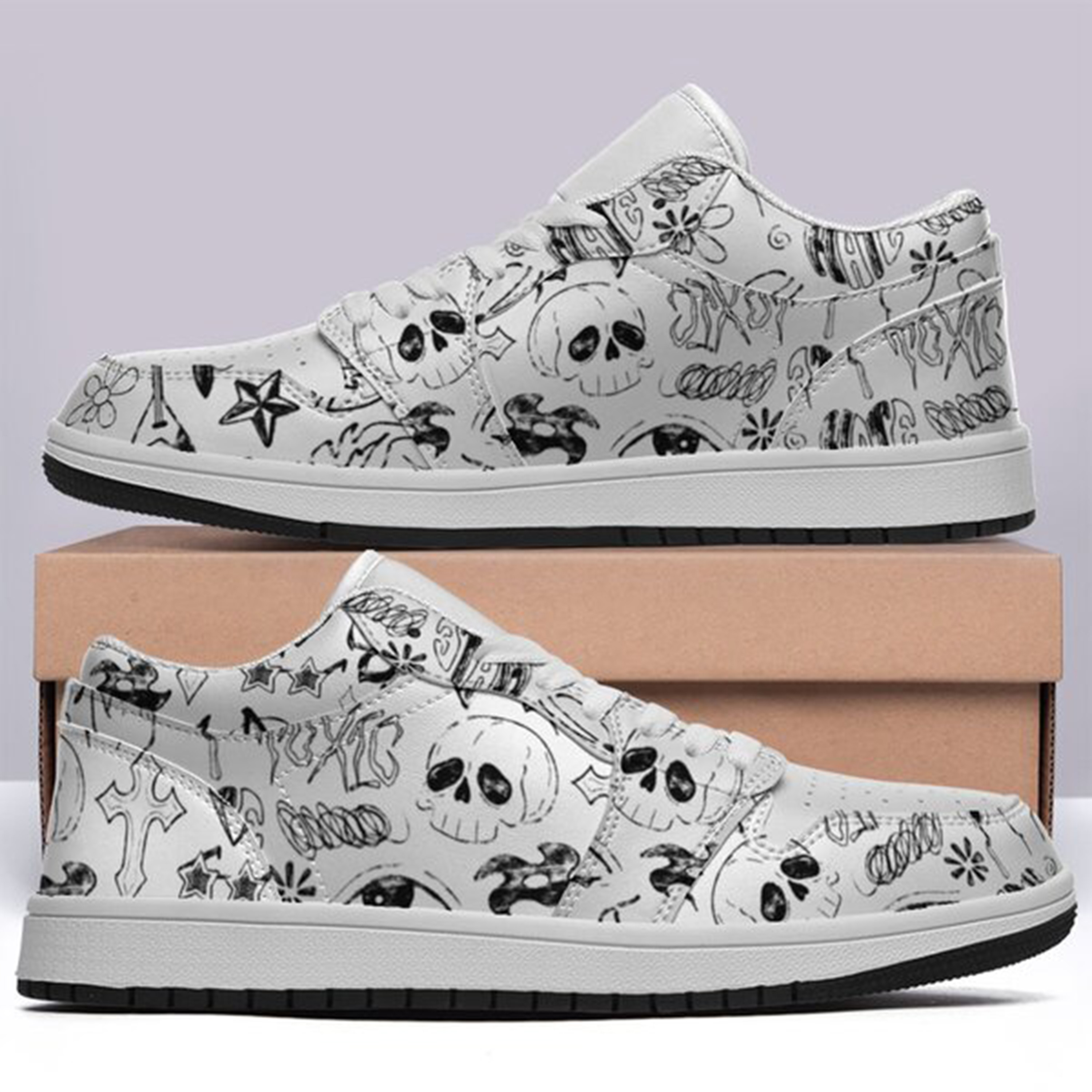 Jordan 1 Low-25-yy-skull-4, Jordan 1 Retro Low Sneakers, Personalized Gothic Shoes, Skull Design, Unisex Non Slip Walking Sneakers, Lightweight Breathable Running Shoes, Casual Sports Shoes, Unique Holidays Gifts