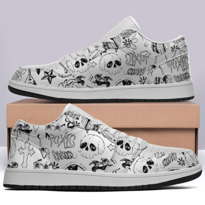 Jordan 1 Low-25-yy-skull-4, Jordan 1 Retro Low Sneakers, Personalized Gothic Shoes, Skull Design, Unisex Non Slip Walking Sneakers, Lightweight Breathable Running Shoes, Casual Sports Shoes, Unique Holidays Gifts
