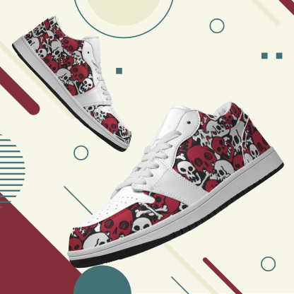 Jordan 1 Retro Low Sneakers, Personalized Gothic Shoes, Skull Design, Unisex Non Slip Walking Sneakers, Lightweight Breathable Running Shoes, Casual Sports Shoes, Unique Holidays Gifts