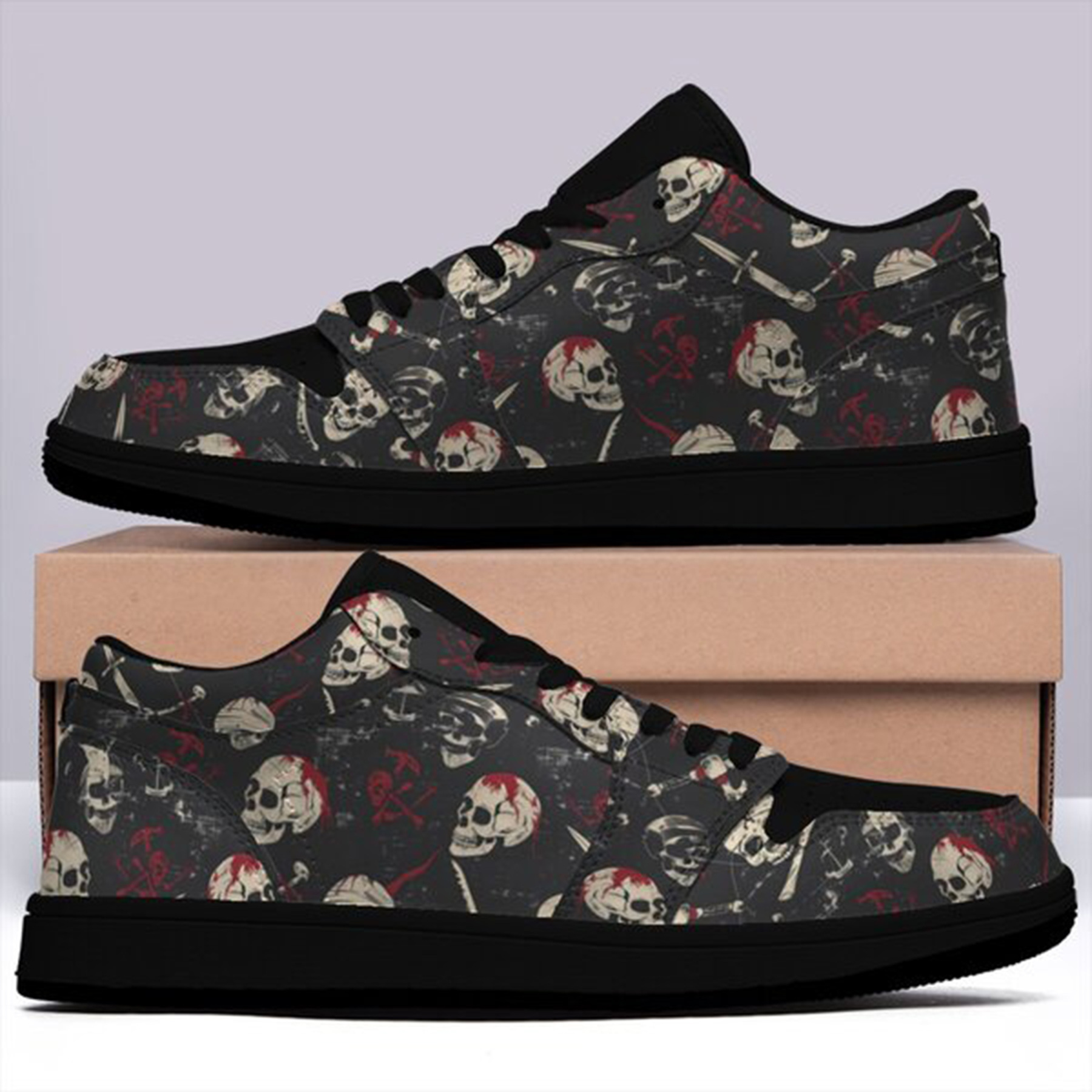 Jordan 1 Low-25-yy-skull-20, Jordan 1 Retro Low Sneakers, Personalized Gothic Shoes, Skull Design, Unisex Non Slip Walking Sneakers, Lightweight Breathable Running Shoes, Casual Sports Shoes, Unique Holidays Gifts