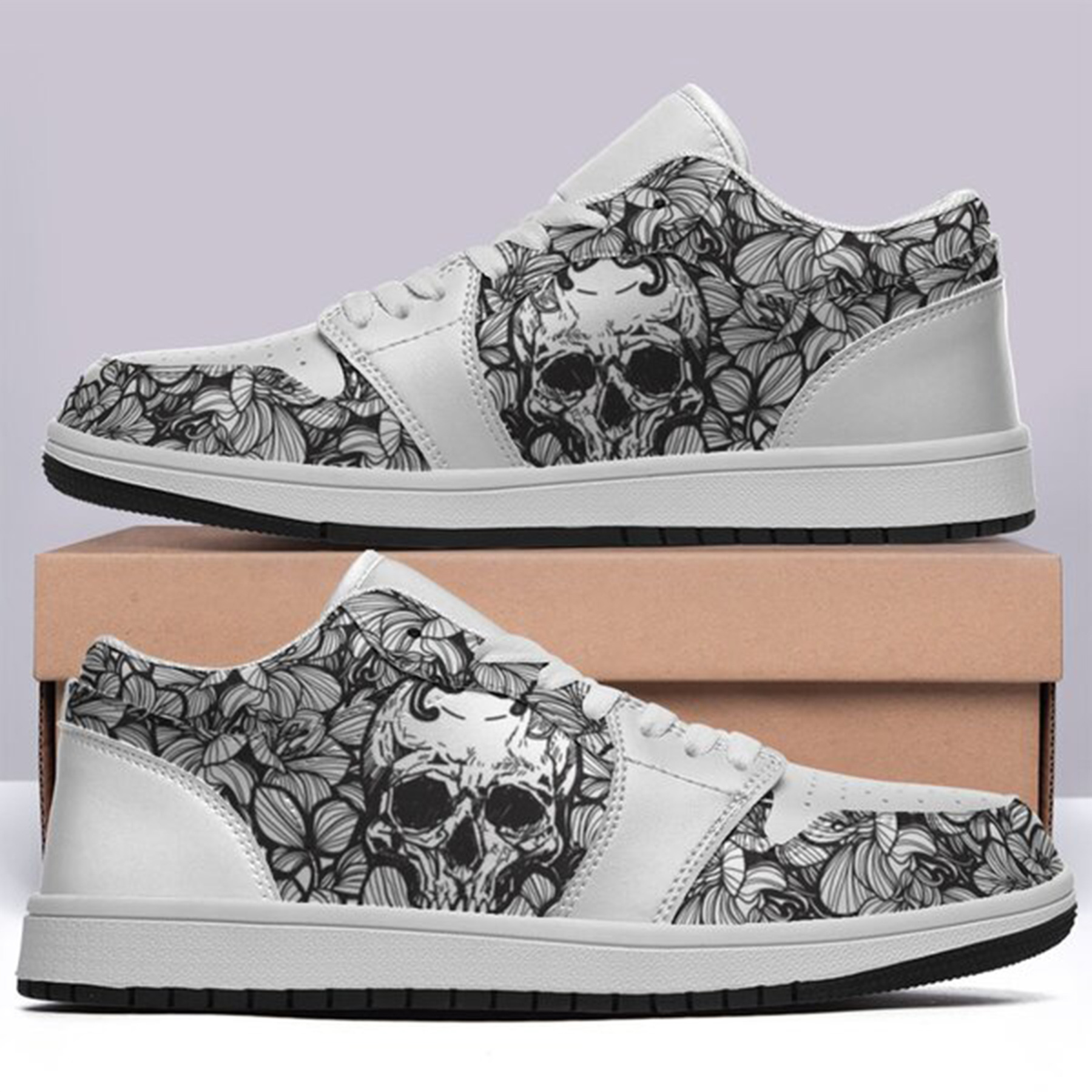 Jordan 1 Low-25-yy-skull-21, Jordan 1 Retro Low Sneakers, Personalized Gothic Shoes, Skull Design, Unisex Non Slip Walking Sneakers, Lightweight Breathable Running Shoes, Casual Sports Shoes, Unique Holidays Gifts