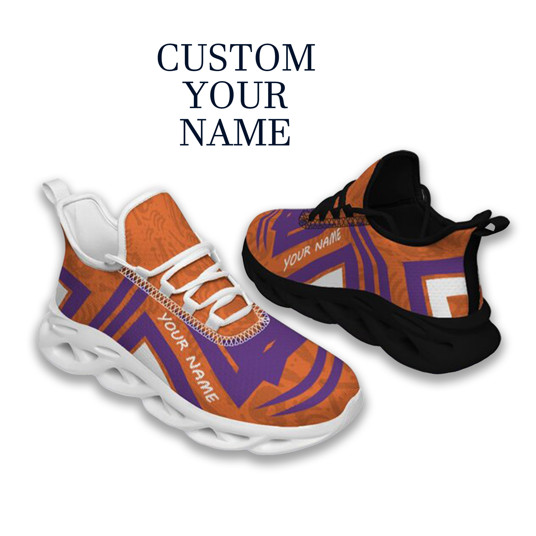 Max Sowl-25-cy-Clemson-1-4, Personalized Clemson Tigers Custom Max Sowl Shoes, Personalized Sport Footwear, Custom Color-Blocked Running Shoes