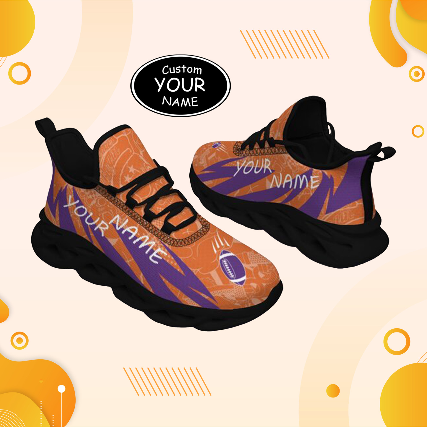 Max Sowl-25-yy-Clemson-1-4, Personalized Clemson Tigers Custom Max Sowl Shoes, Personalized Sport Footwear, Custom Color-Blocked Running Shoes