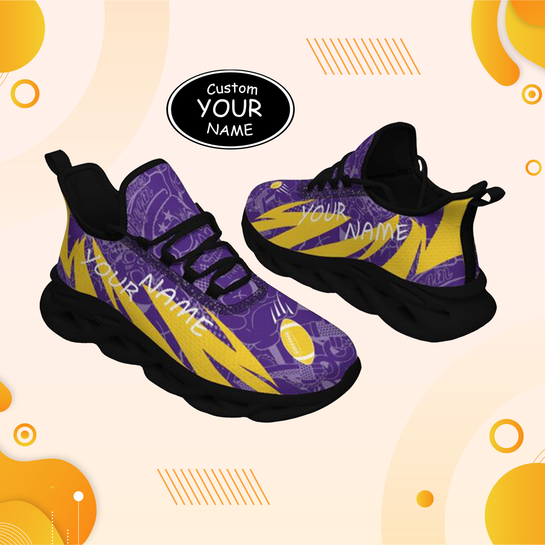 Max Sowl-25-yy-Baton Rouge-6-4, Personalized LSU Tigers Custom Max Sowl Shoes, Personalized Sport Footwear, Custom Color-Blocked Running Shoes
