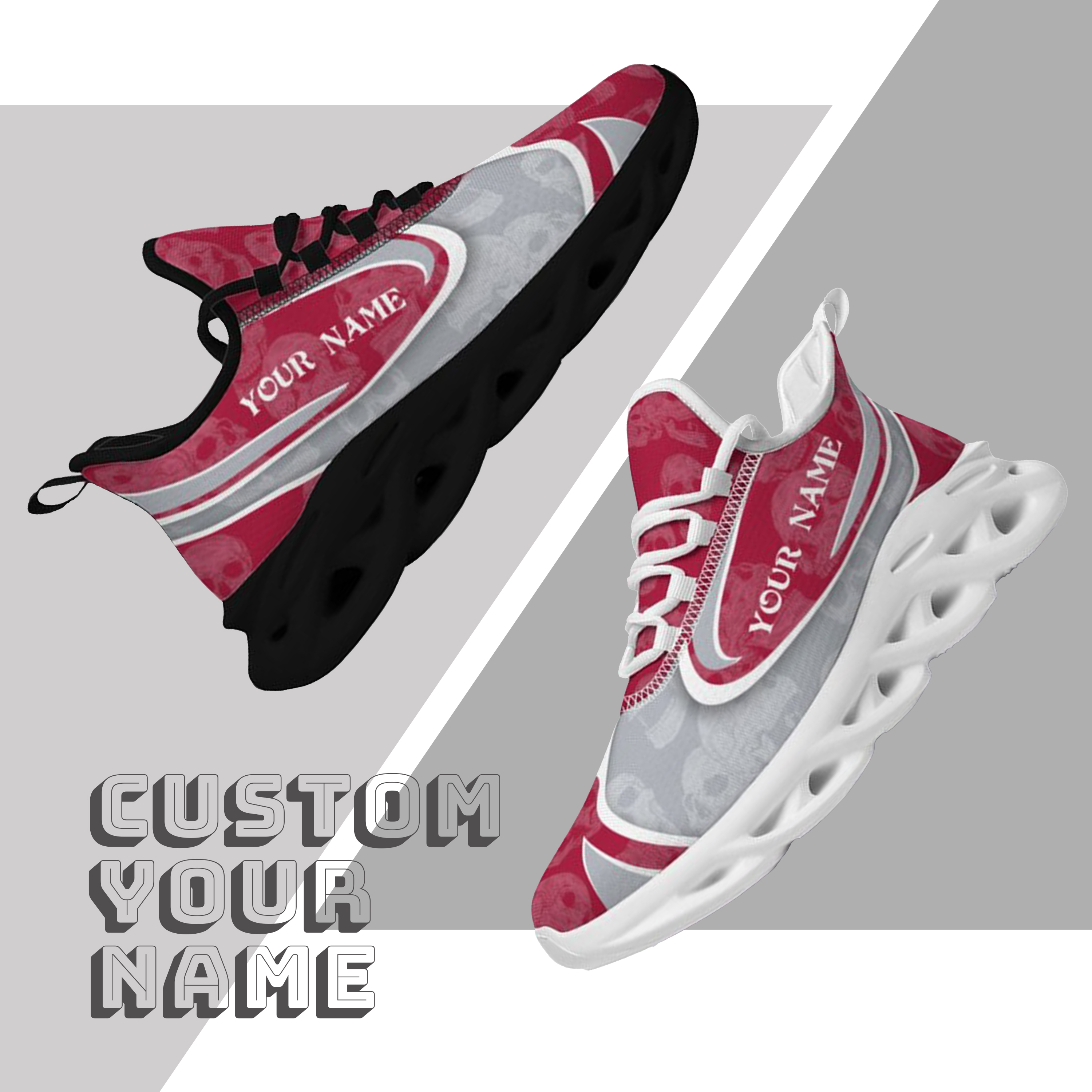 Personalized Alabama Crimson Tide Custom Max Sowl Shoes, Personalized Skull Sport Footwear, Custom Color-Blocked Running Shoes