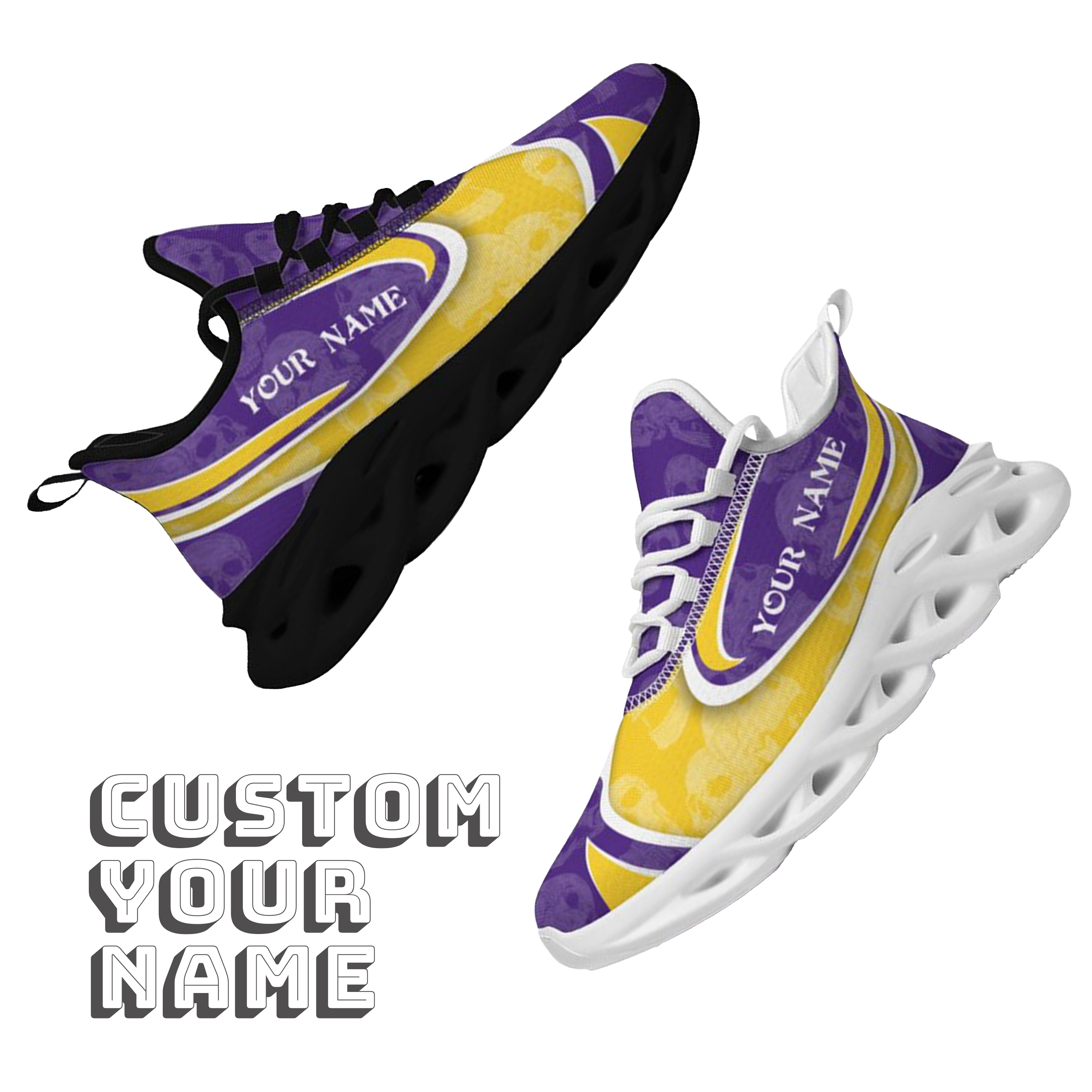 Max Sowl-25-cy-Baton Rouge-6-5, Personalized LSU Tigers Custom Max Sowl Shoes, Personalized Skull Sport Footwear, Custom Color-Blocked Running Shoes