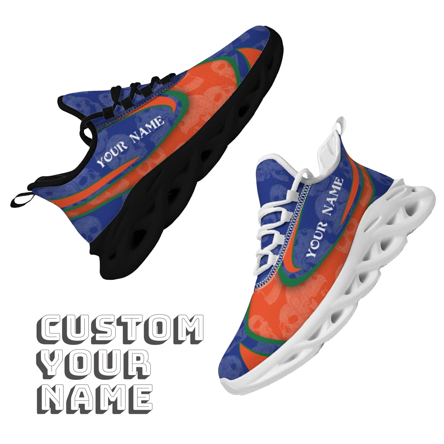 Max Sowl-25-cy-Gainesville-7-5, Personalized Florida Gators Custom Max Sowl Shoes, Personalized Skull Sport Footwear, Custom Color-Blocked Running Shoes