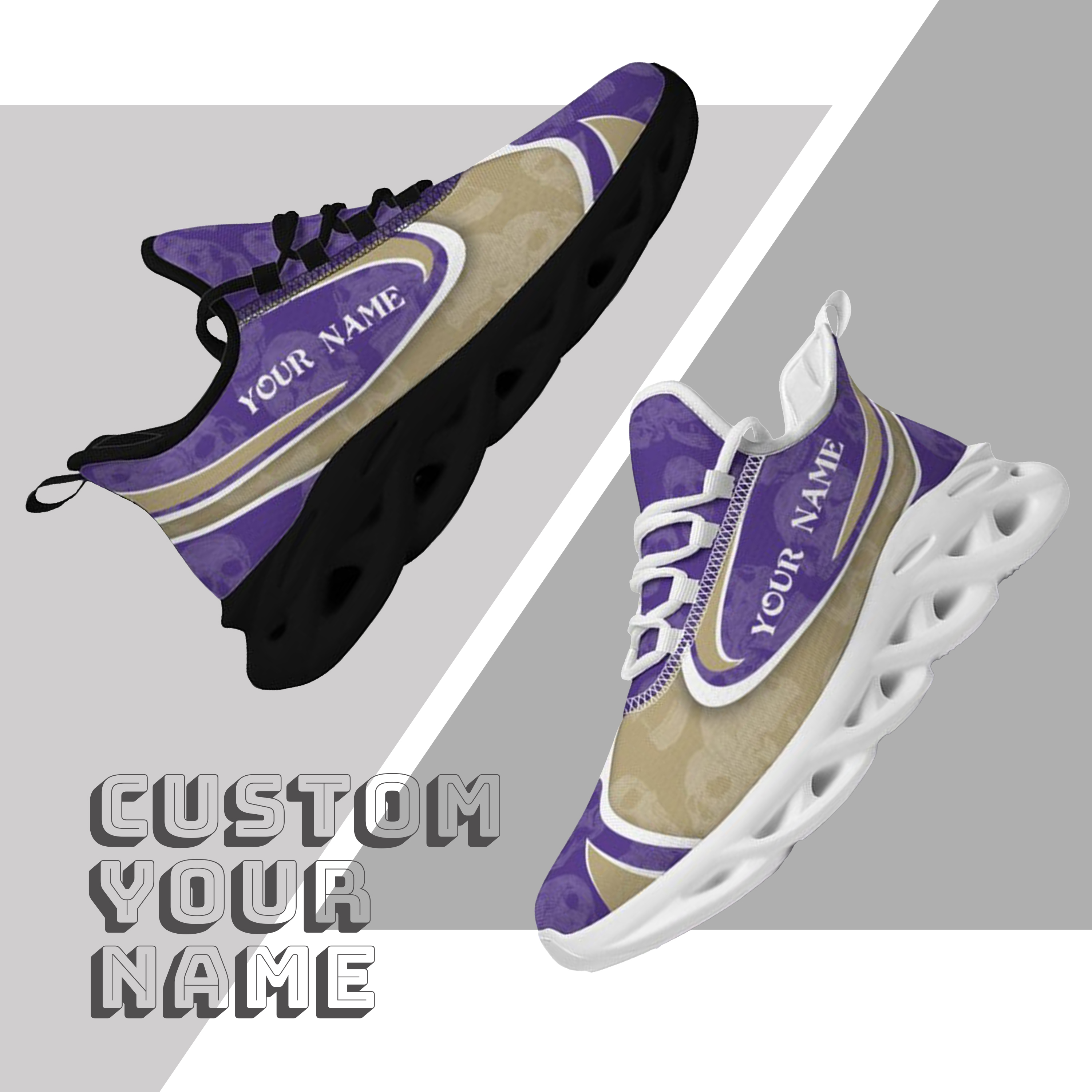 Personalized Washington Huskies Custom Max Sowl Shoes, Personalized Skull Sport Footwear, Custom Color-Blocked Running Shoes