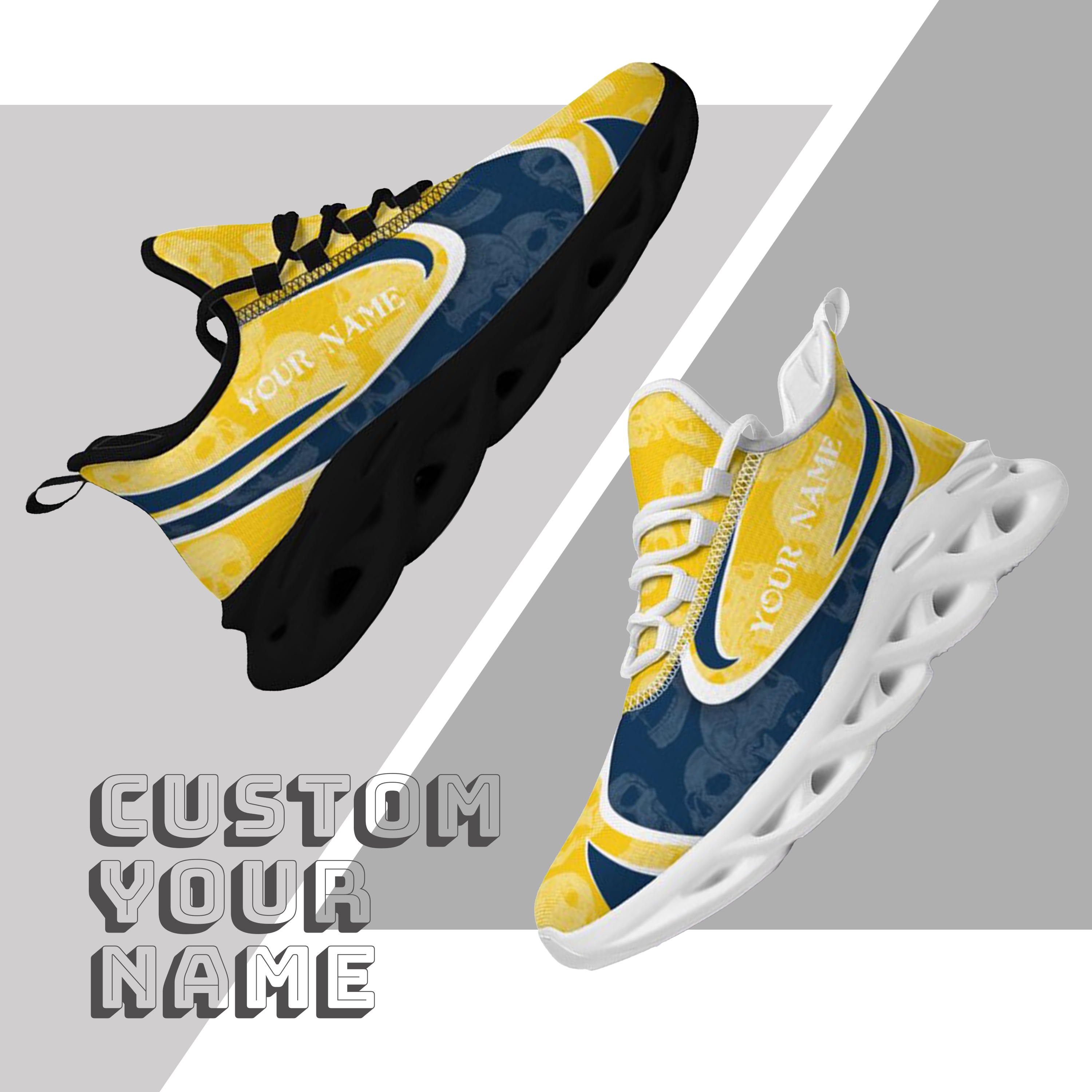 Max Sowl-25-cy-Ann Arbor-14-5, Personalized Michigan Wolverines Custom Max Sowl Shoes, Personalized Skull Sport Footwear, Custom Color-Blocked Running Shoes