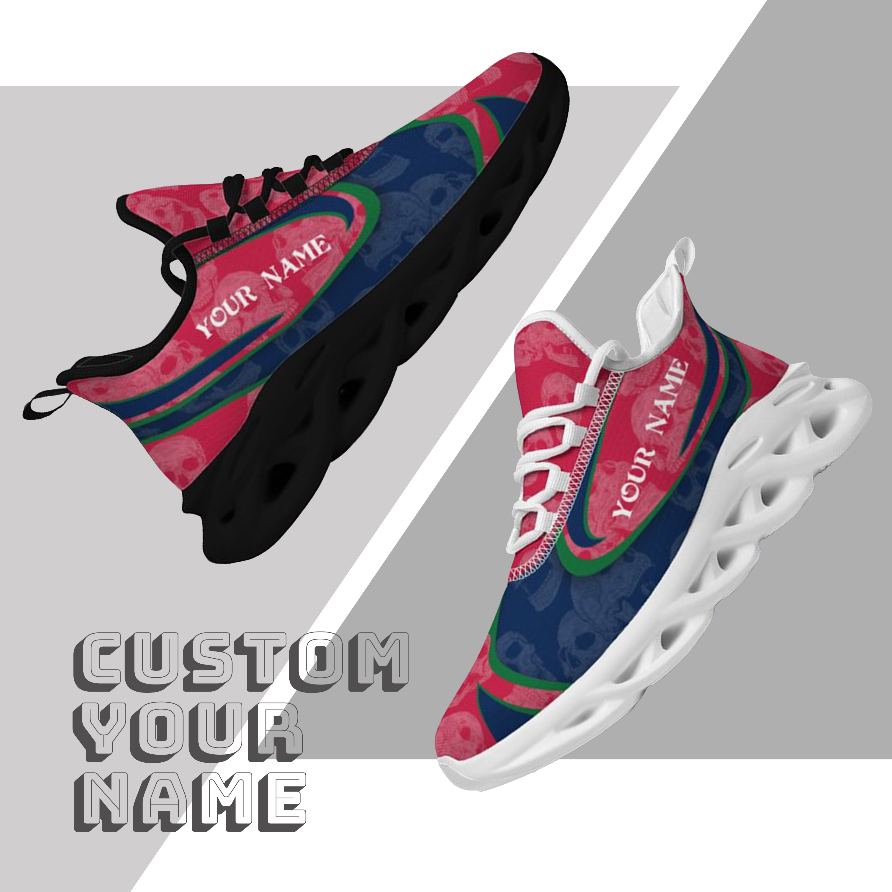 Max Sowl-25-cy-Fresno-18-5, Personalized Fresno State Bulldogs Custom Max Sowl Shoes, Personalized Skull Sport Footwear, Custom Color-Blocked Running Shoes