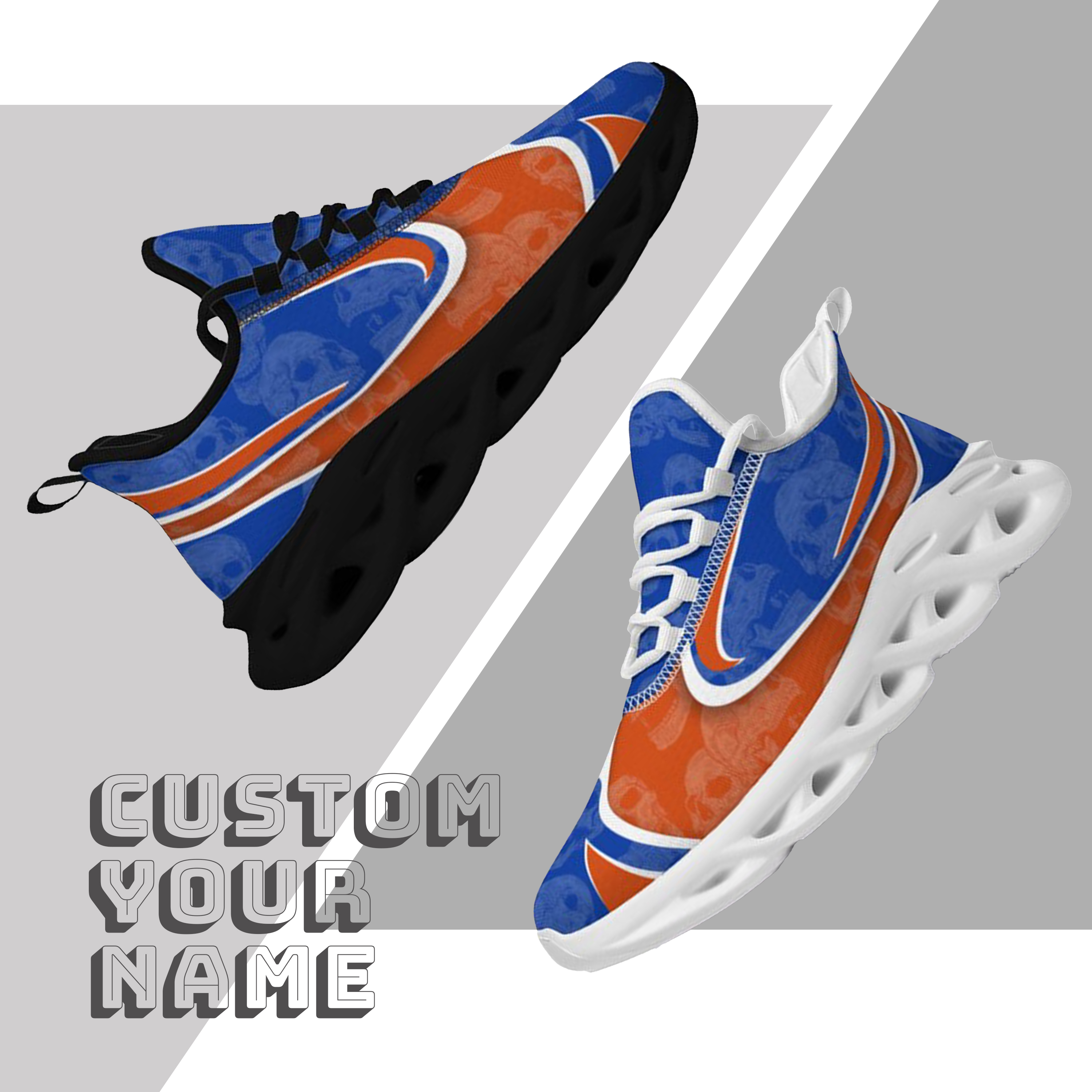 Personalized Boise State Broncos Custom Max Sowl Shoes, Personalized Skull Sport Footwear, Custom Color-Blocked Running Shoes