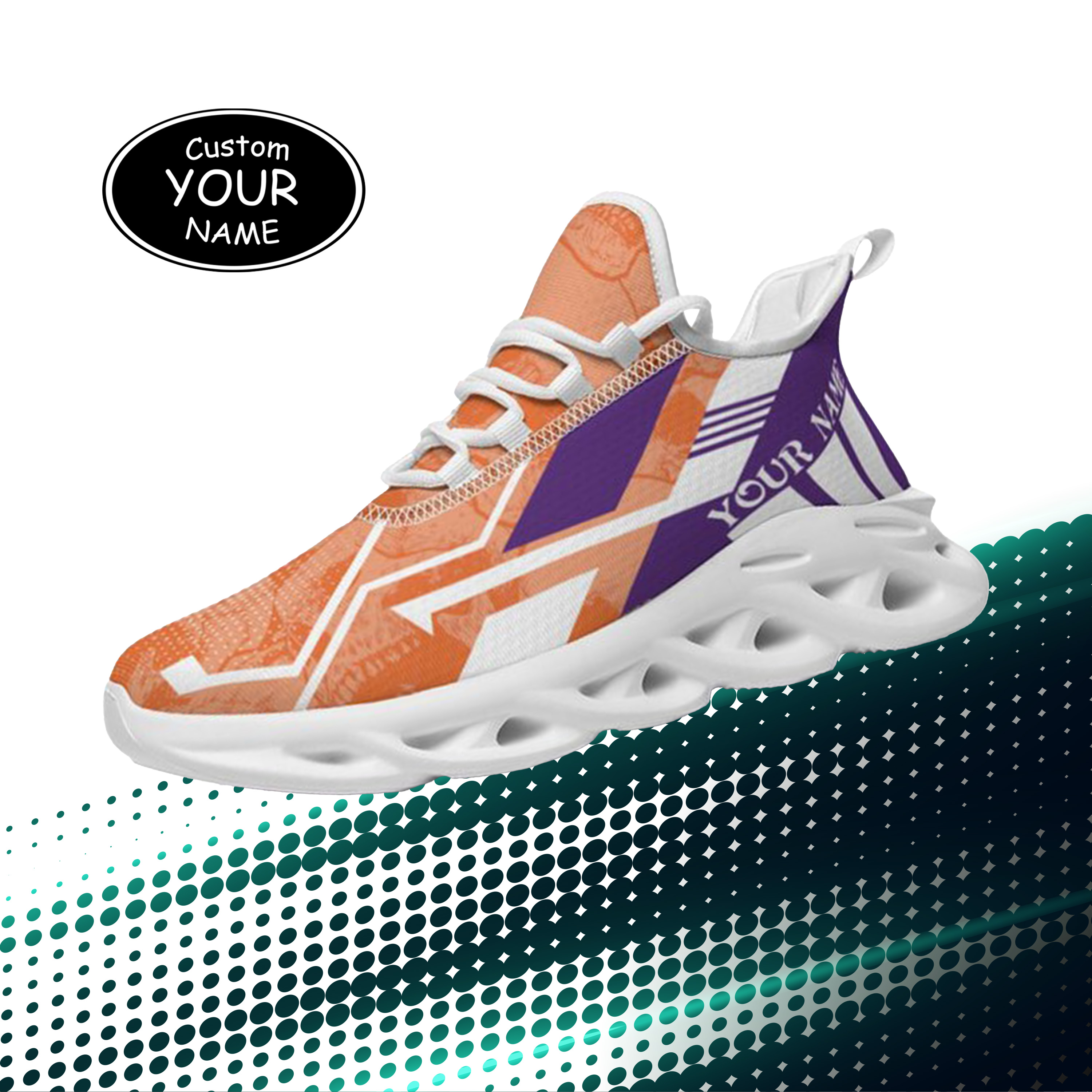 Max Sowl-25-yy-Clemson-1-5, Personalized Clemson Tigers Custom Max Sowl Shoes, Personalized Skull Sport Footwear, Custom Color-Blocked Running Shoes