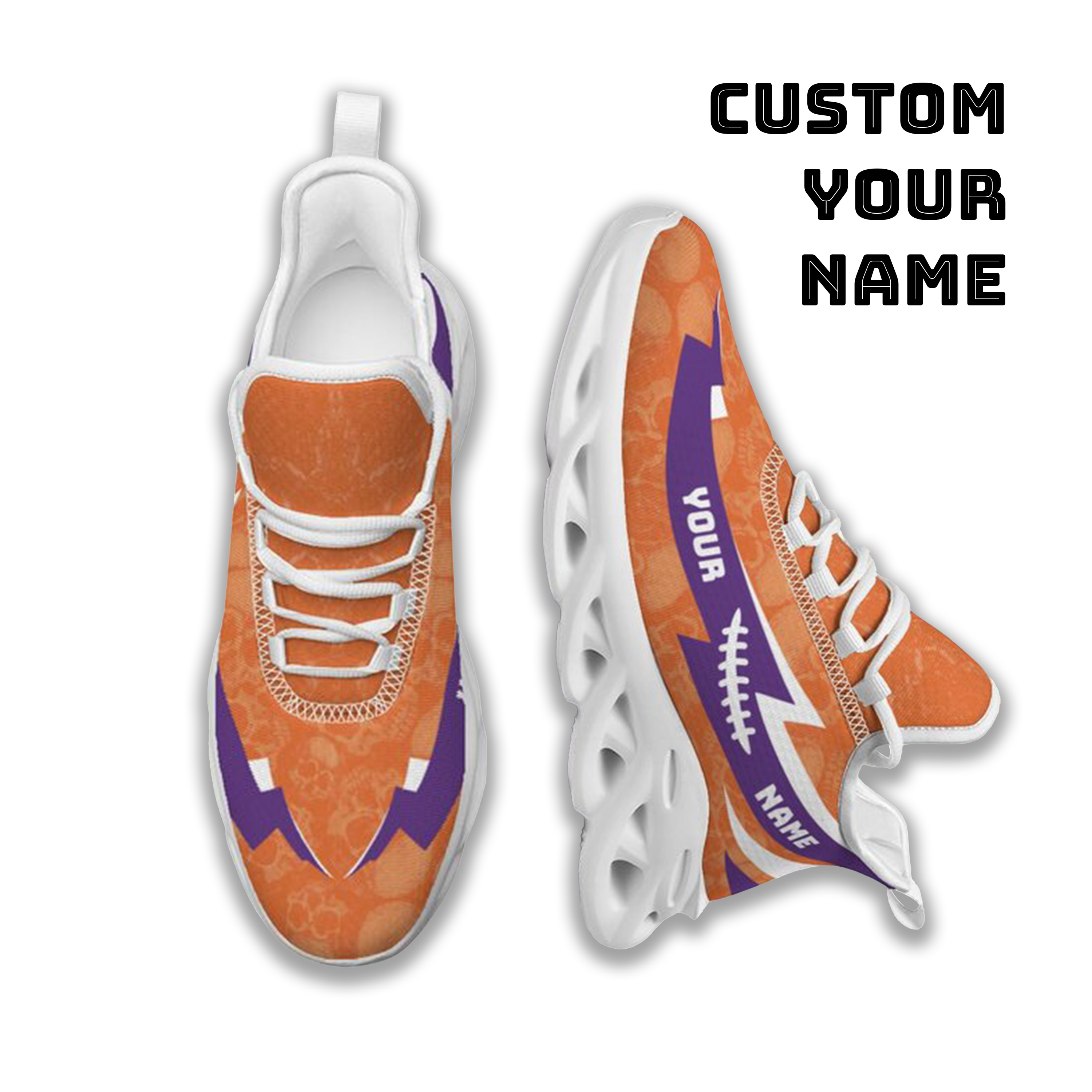 Max Sowl-25-cy-Clemson-1-6, Personalized Clemson Tigers Custom Max Sowl Shoes, Personalized Skull Sport Footwear, Custom Color-Blocked Running Shoes