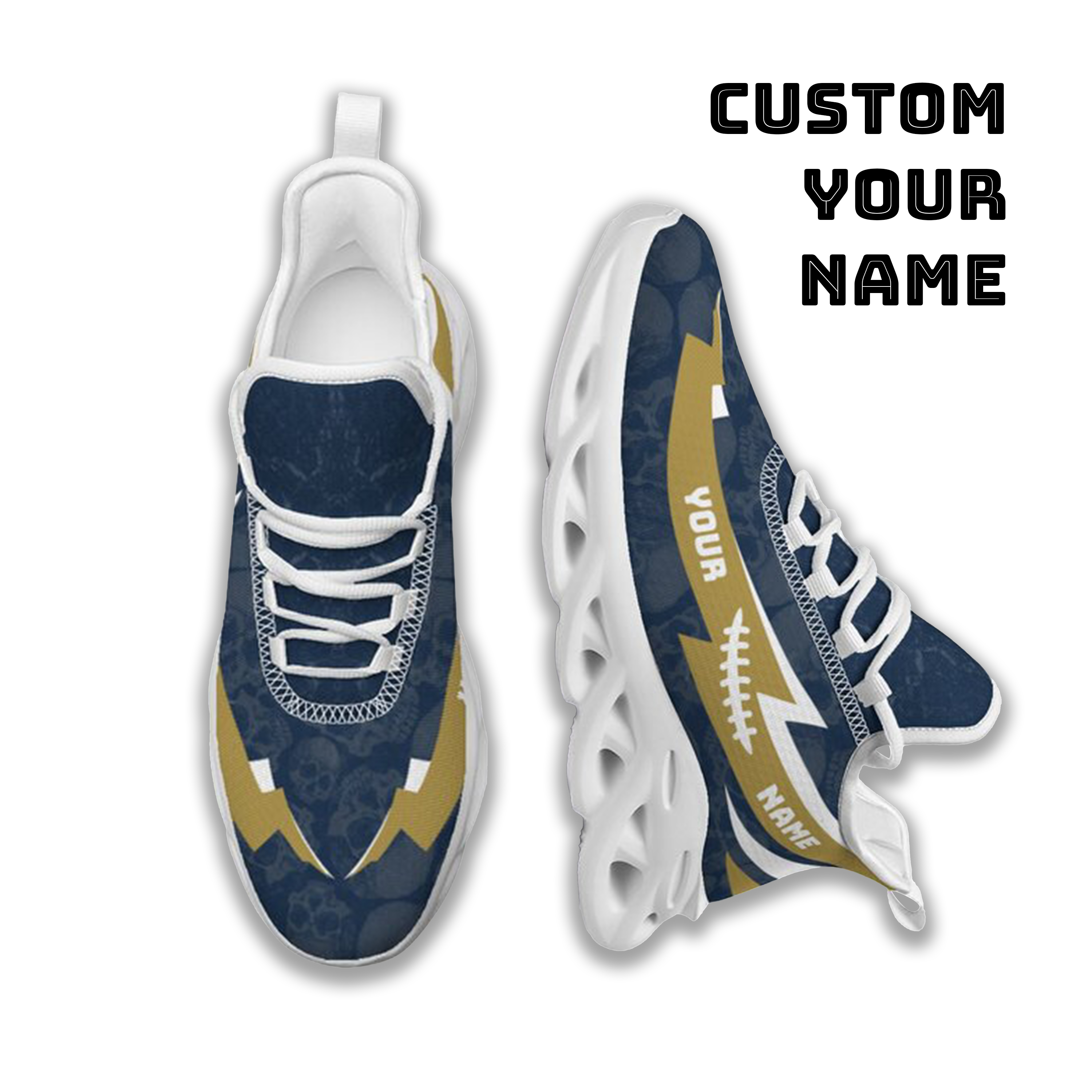 Max Sowl-25-cy-South Bend-5-6, Personalized Notre Dame Fighting Irish Custom Max Sowl Shoes, Personalized Skull Sport Footwear, Custom Color-Blocked Running Shoes