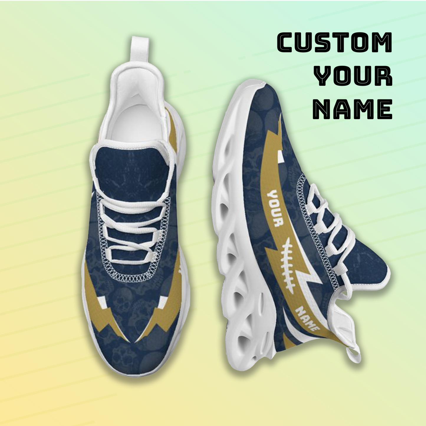 Personalized Notre Dame Fighting Irish Custom Max Sowl Shoes, Personalized Skull Sport Footwear, Custom Color-Blocked Running Shoes