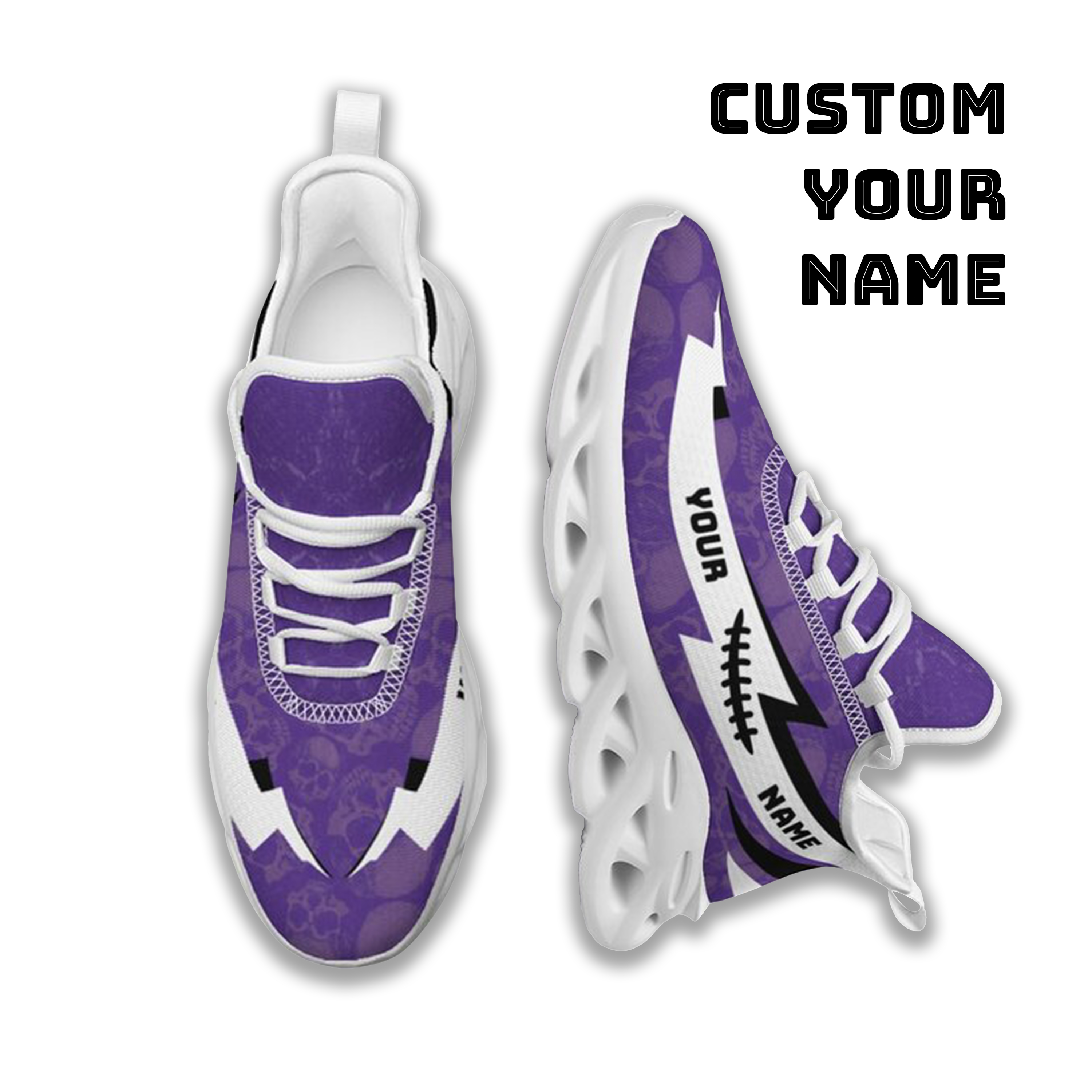 Max Sowl-25-cy-Evanston-21-6, Personalized Northwestern Wildcats Custom Max Sowl Shoes, Personalized Skull Sport Footwear, Custom Color-Blocked Running Shoes