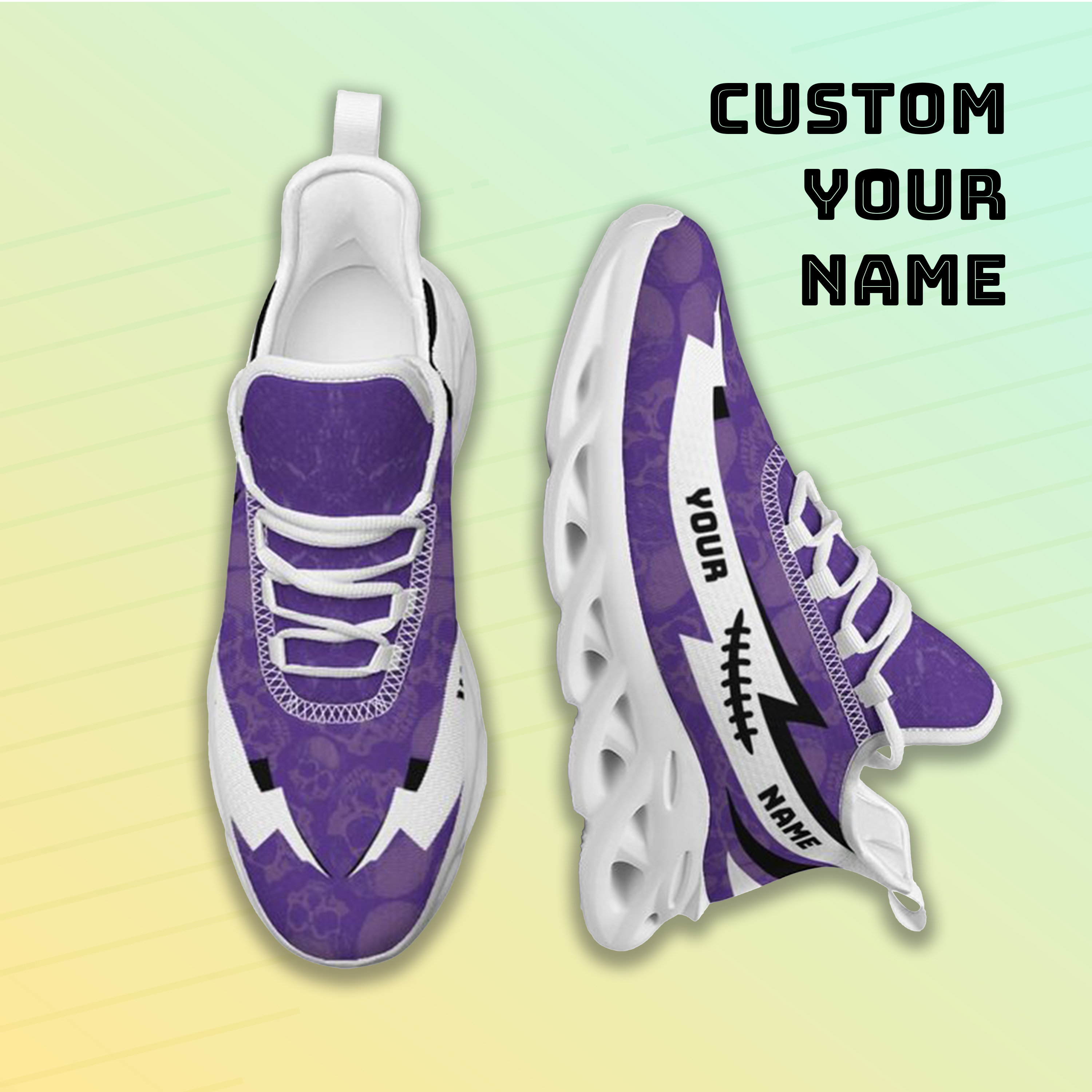 Personalized Northwestern Wildcats Custom Max Sowl Shoes, Personalized Skull Sport Footwear, Custom Color-Blocked Running Shoes