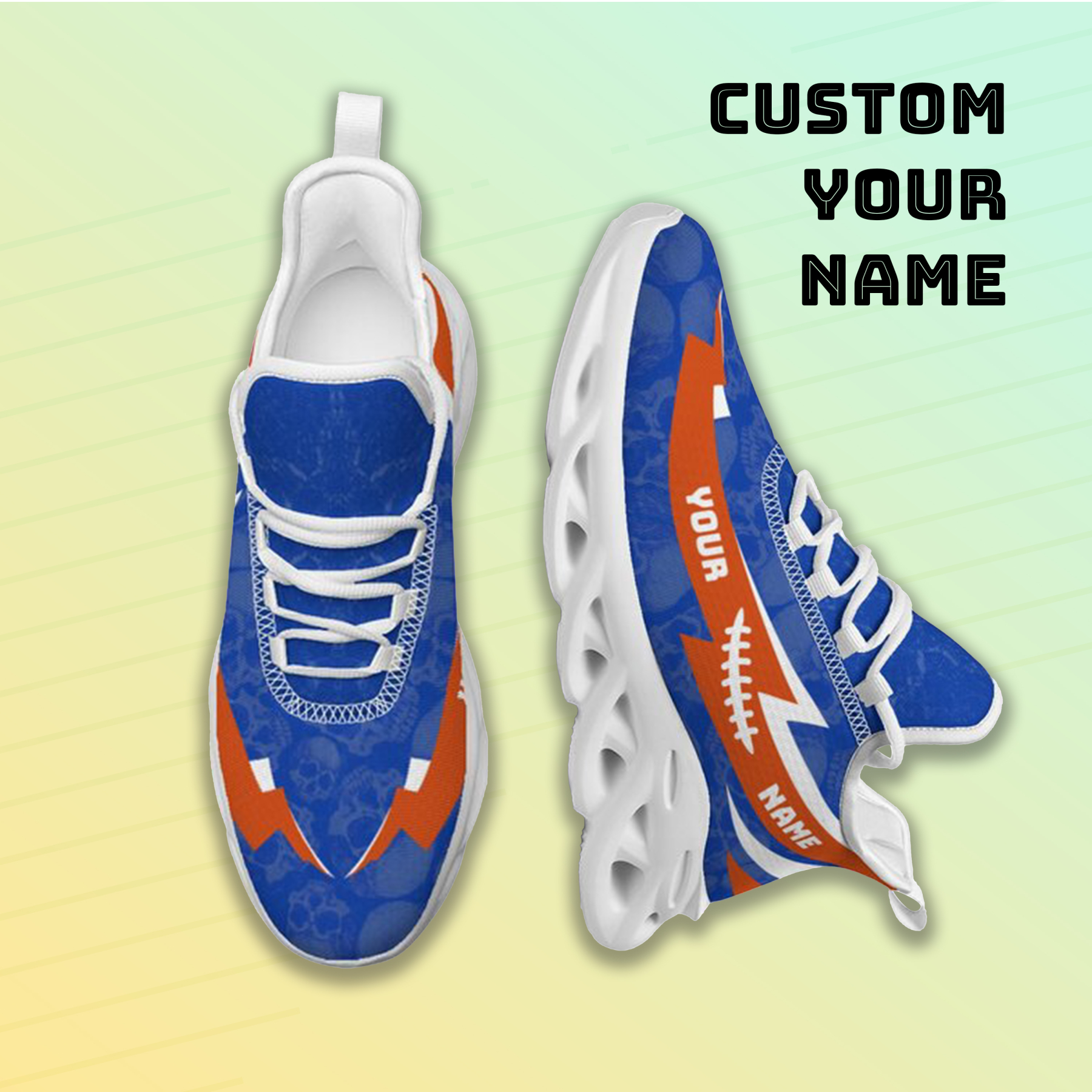 Personalized Boise State Broncos Custom Max Sowl Shoes, Personalized Skull Sport Footwear, Custom Color-Blocked Running Shoes