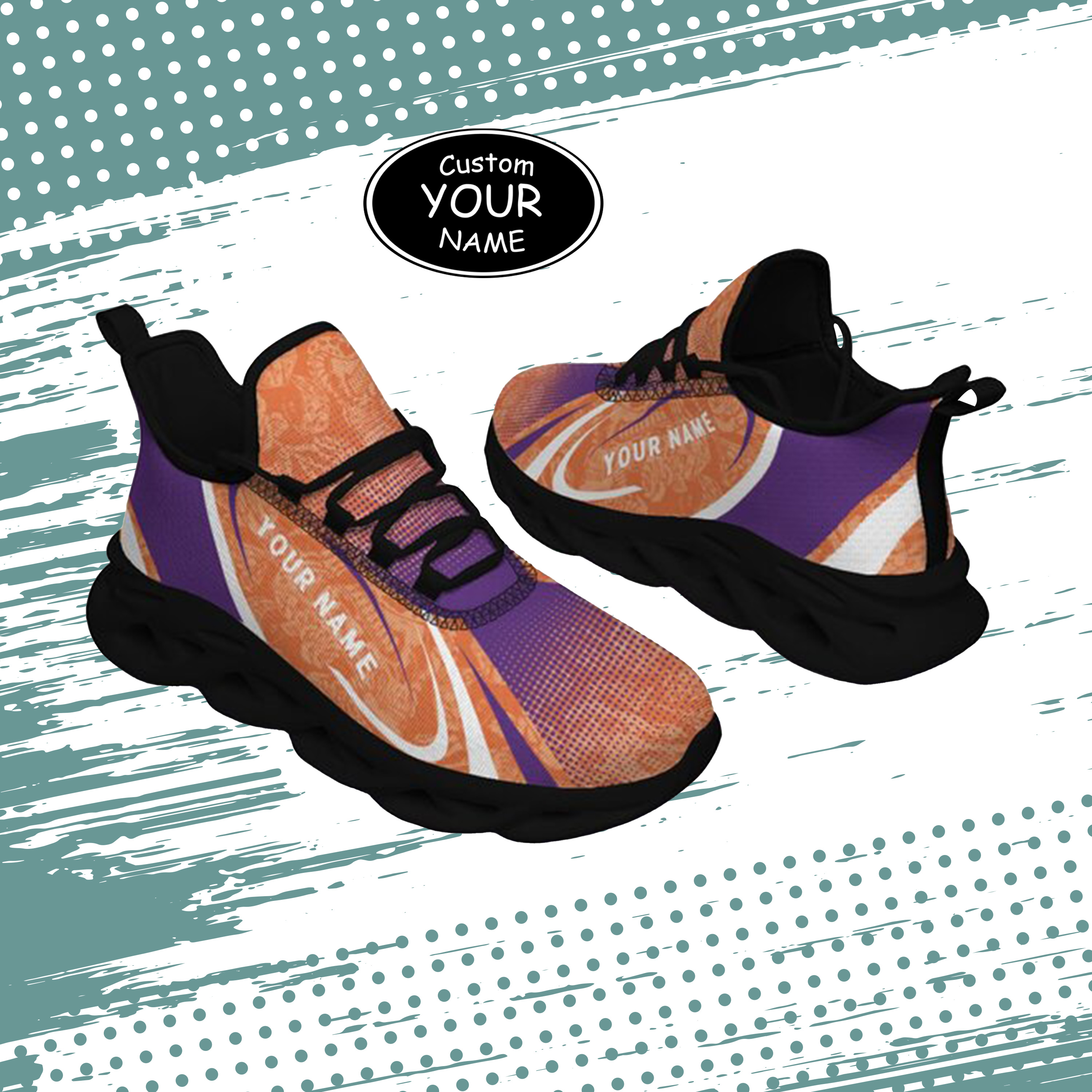 Max Sowl-25-yy-Clemson-1-6, Personalized Clemson Tigers Custom Max Sowl Shoes, Personalized Skull Sport Footwear, Custom Color-Blocked Running Shoes