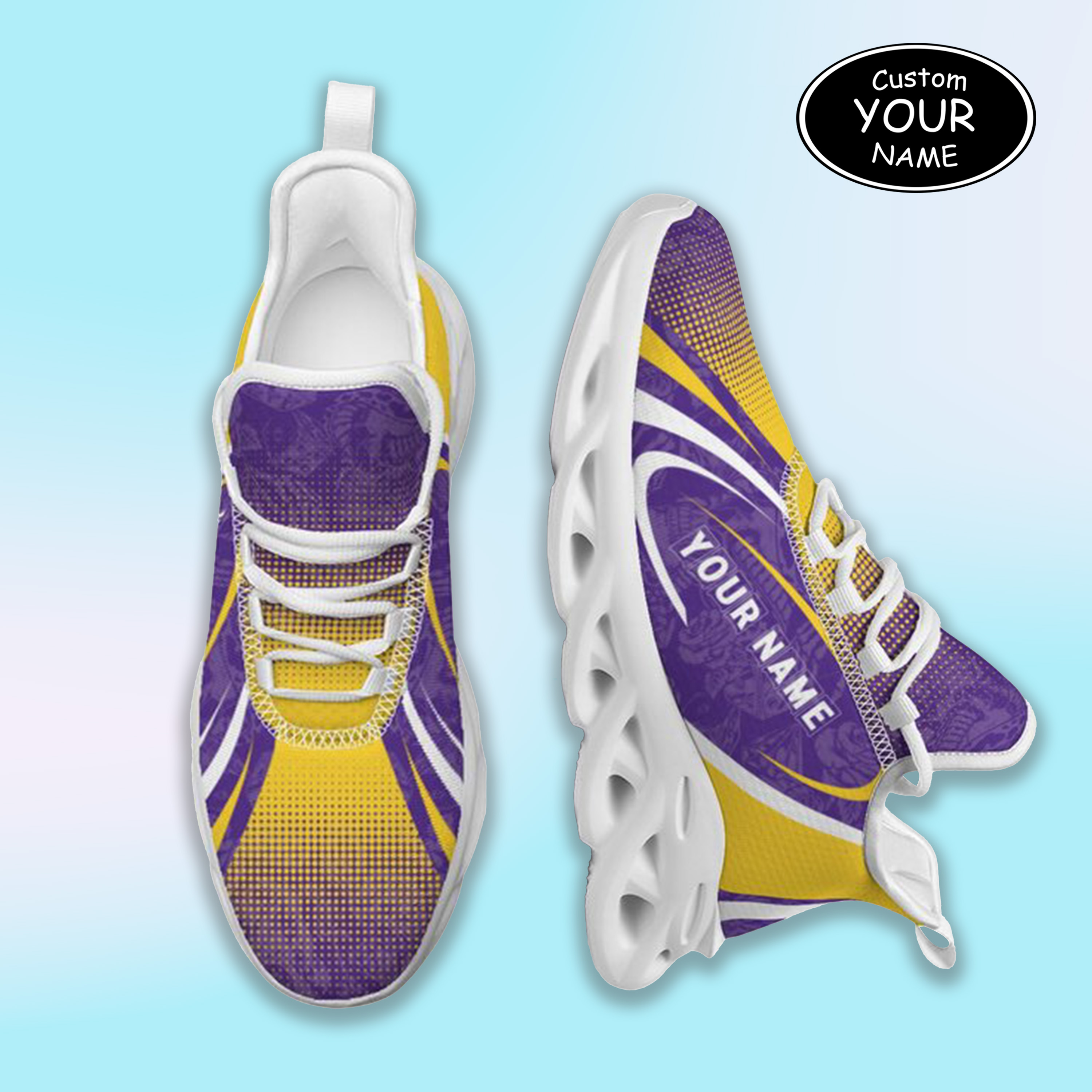 Max Sowl-25-yy-Baton Rouge-6-6, Personalized LSU Tigers Custom Max Sowl Shoes, Personalized Skull Sport Footwear, Custom Color-Blocked Running Shoes