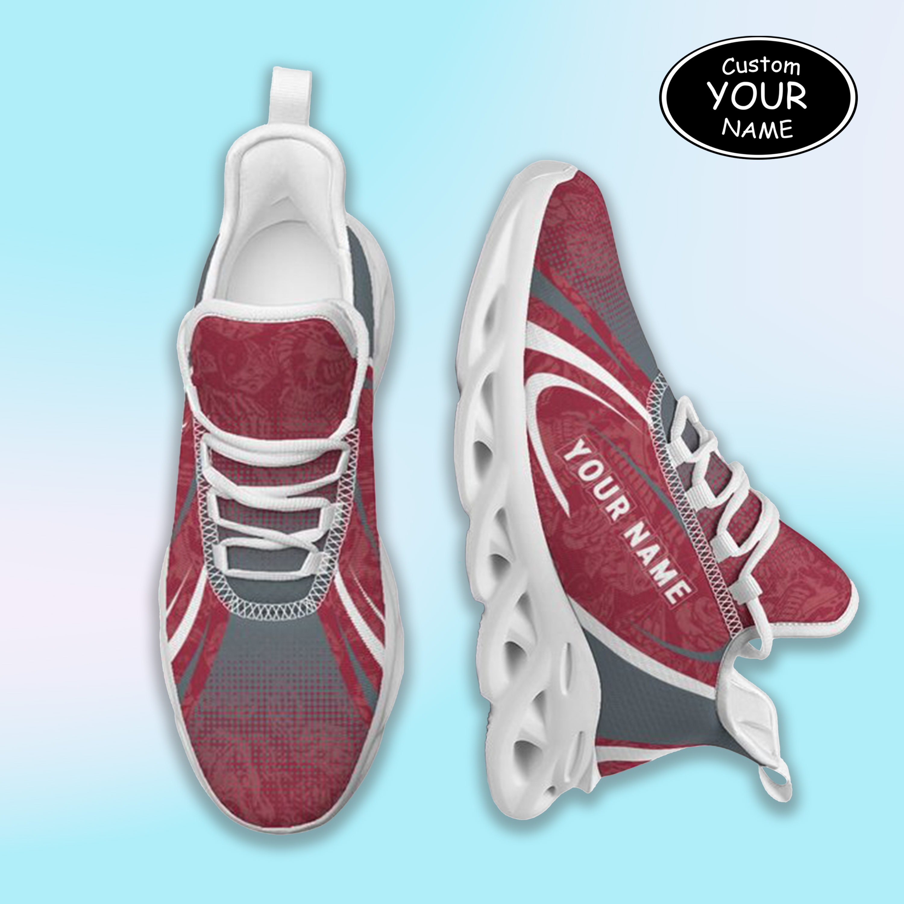 Personalized Washington State Cougars Custom Max Sowl Shoes, Personalized Skull Sport Footwear, Custom Color-Blocked Running Shoes