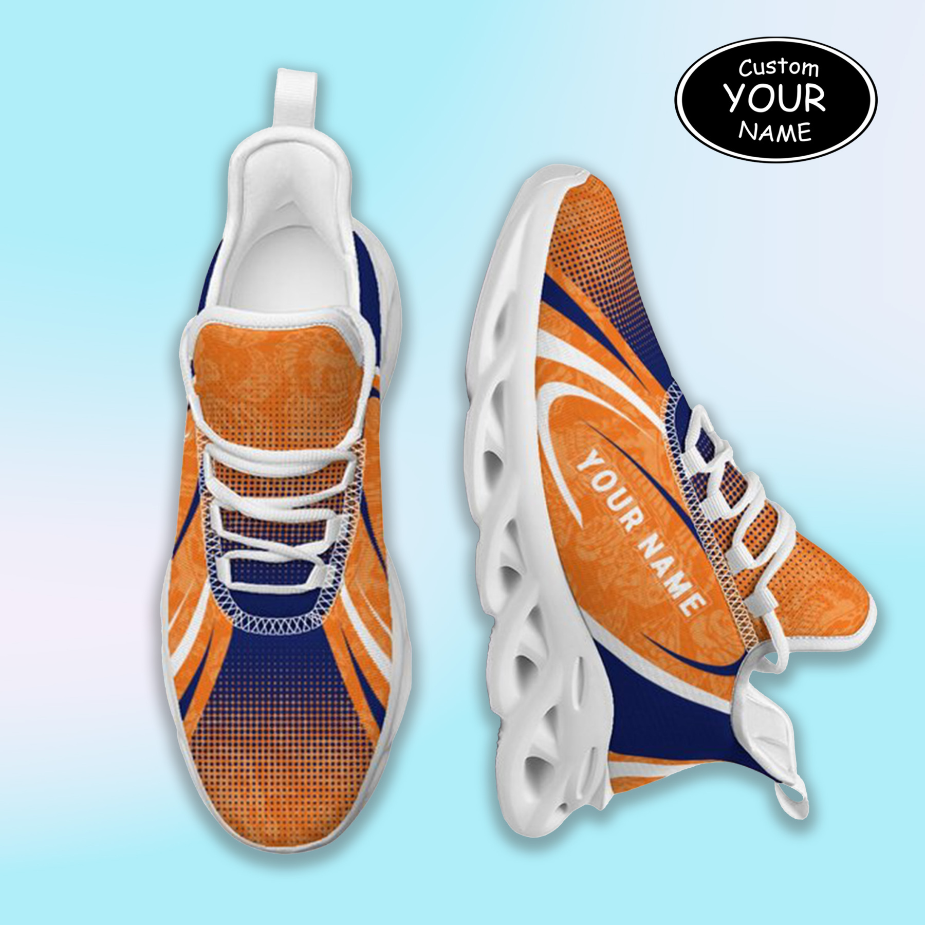 Personalized Syracuse Orange Custom Max Sowl Shoes, Personalized Skull Sport Footwear, Custom Color-Blocked Running Shoes