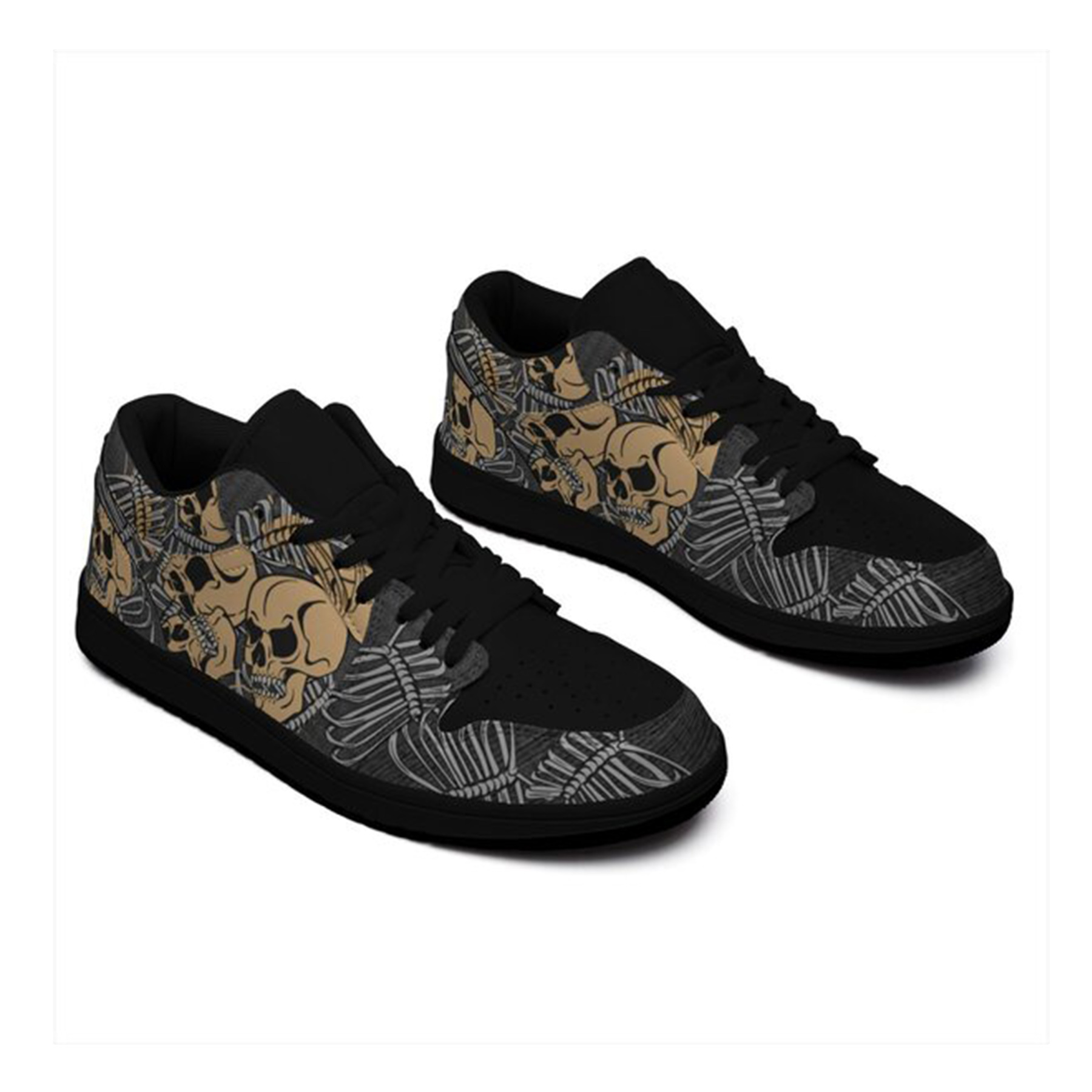 Jordan 1 Low-25-cy-skull-7, Jordan 1 Retro Low Sneakers, Personalized Gothic Shoes, Skull Design, Unisex Non Slip Walking Sneakers, Lightweight Breathable Running Shoes, Casual Sports Shoes, Unique Holidays Gifts