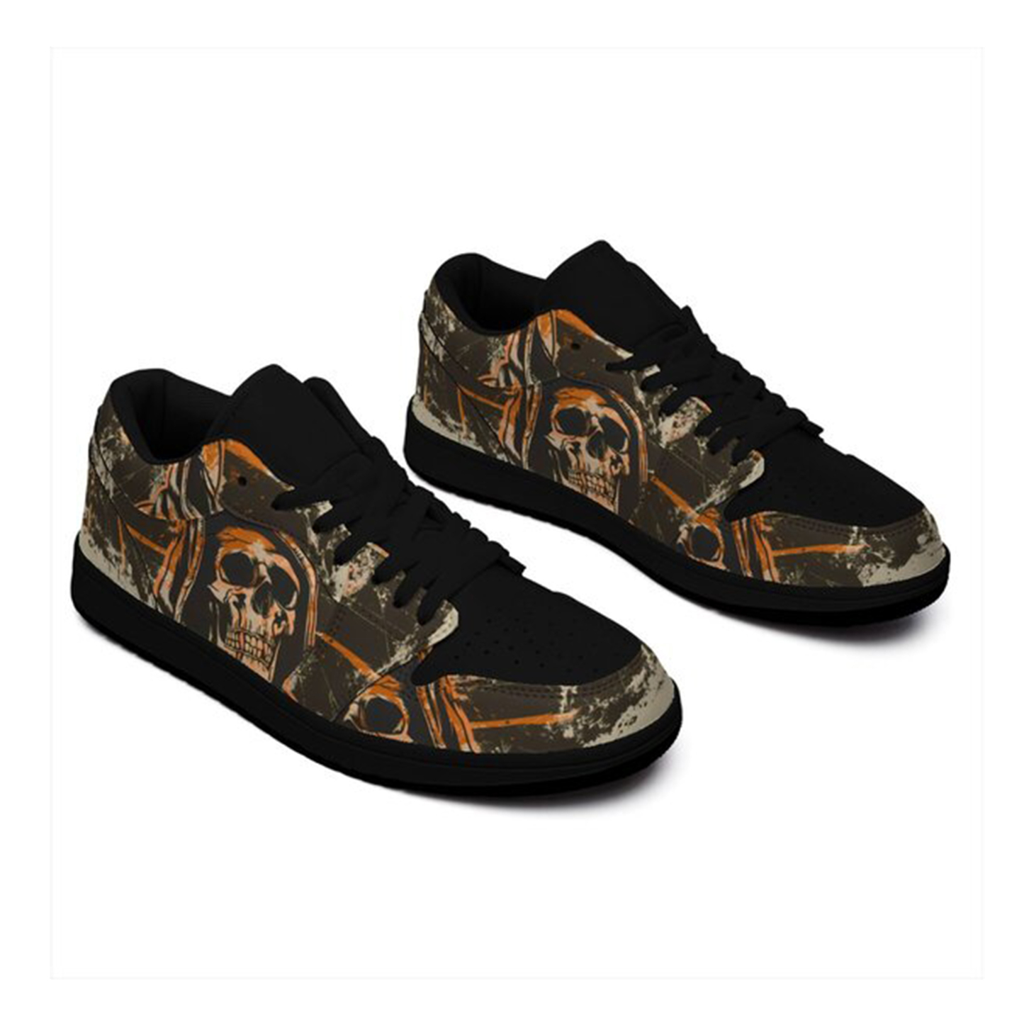 Jordan 1 Low-25-cy-skull-10, Jordan 1 Retro Low Sneakers, Personalized Gothic Shoes, Skull Design, Unisex Non Slip Walking Sneakers, Lightweight Breathable Running Shoes, Casual Sports Shoes, Unique Holidays Gifts