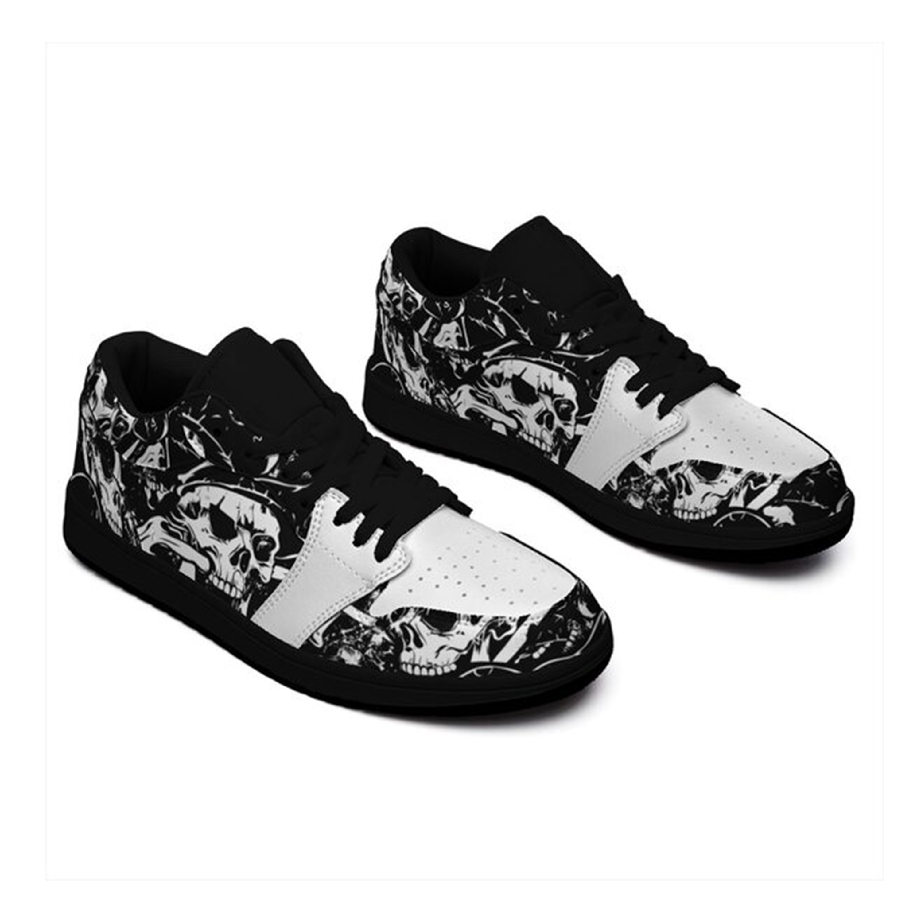 Jordan 1 Low-25-cy-skull-11, Jordan 1 Retro Low Sneakers, Personalized Gothic Shoes, Skull Design, Unisex Non Slip Walking Sneakers, Lightweight Breathable Running Shoes, Casual Sports Shoes, Unique Holidays Gifts