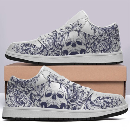 Jordan 1 Low-25-cy-skull-12, Jordan 1 Retro Low Sneakers, Personalized Gothic Shoes, Skull Design, Unisex Non Slip Walking Sneakers, Lightweight Breathable Running Shoes, Casual Sports Shoes, Unique Holidays Gifts