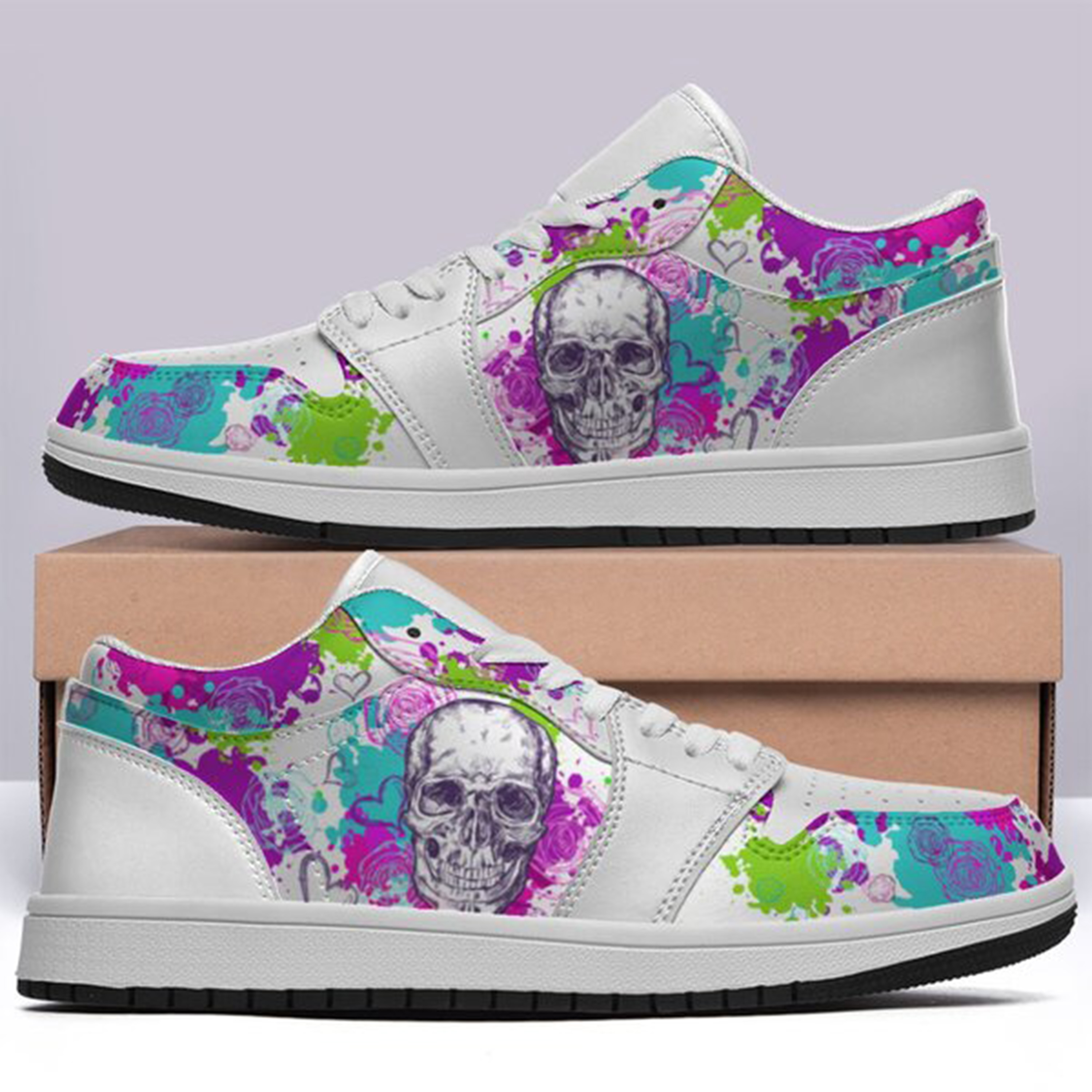 Jordan 1 Low-25-cy-skull-16, Jordan 1 Retro Low Sneakers, Personalized Gothic Shoes, Skull Design, Unisex Non Slip Walking Sneakers, Lightweight Breathable Running Shoes, Casual Sports Shoes, Unique Holidays Gifts