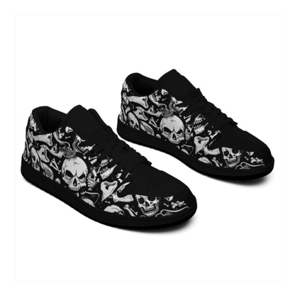 Jordan 1 Low-25-cy-skull-19, Jordan 1 Retro Low Sneakers, Personalized Gothic Shoes, Skull Design, Unisex Non Slip Walking Sneakers, Lightweight Breathable Running Shoes, Casual Sports Shoes, Unique Holidays Gifts